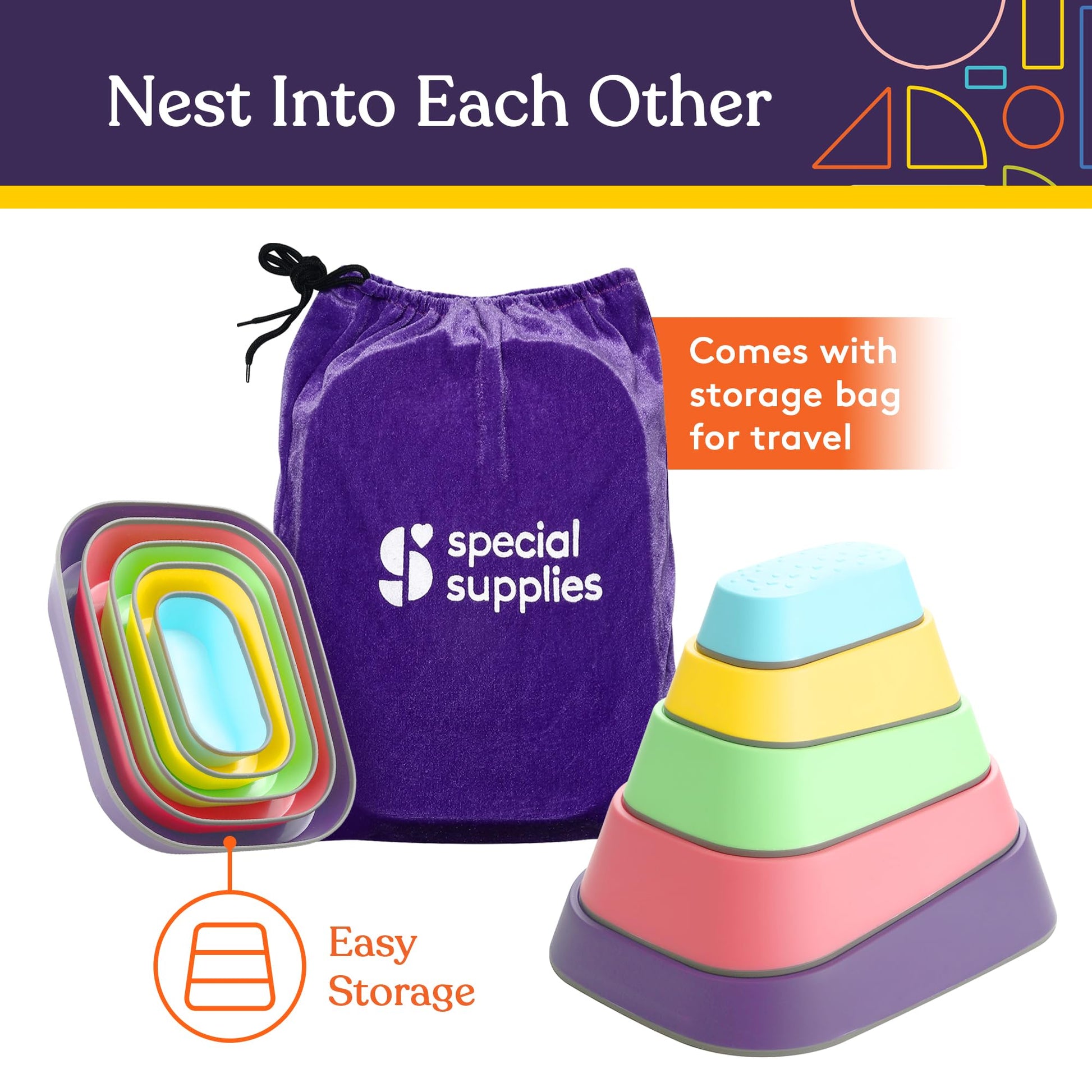 Special Supplies Set of 5 Stepping Stones for Kids Indoor and Outdoor Balance Blocks Promote Coordination, Balance Strength Child Safe Rubber