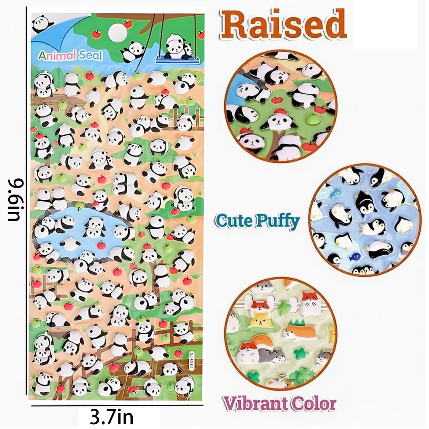 Puffy Animal Stickers Cute Mini 3D Penguin Puppy Panda Bear Stickers Fluffy Raised Stickers for Indoor Outdoor Decoration 6 Sheets Ideal for Laptops