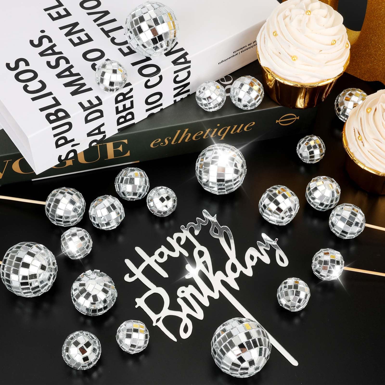 23 pcs Disco Ball Cupcake Toppers Happy Birthday Cake Topper 1970s Disco Ball Cake Picks Disco Theme Party Decorations for Birthday Party Favor