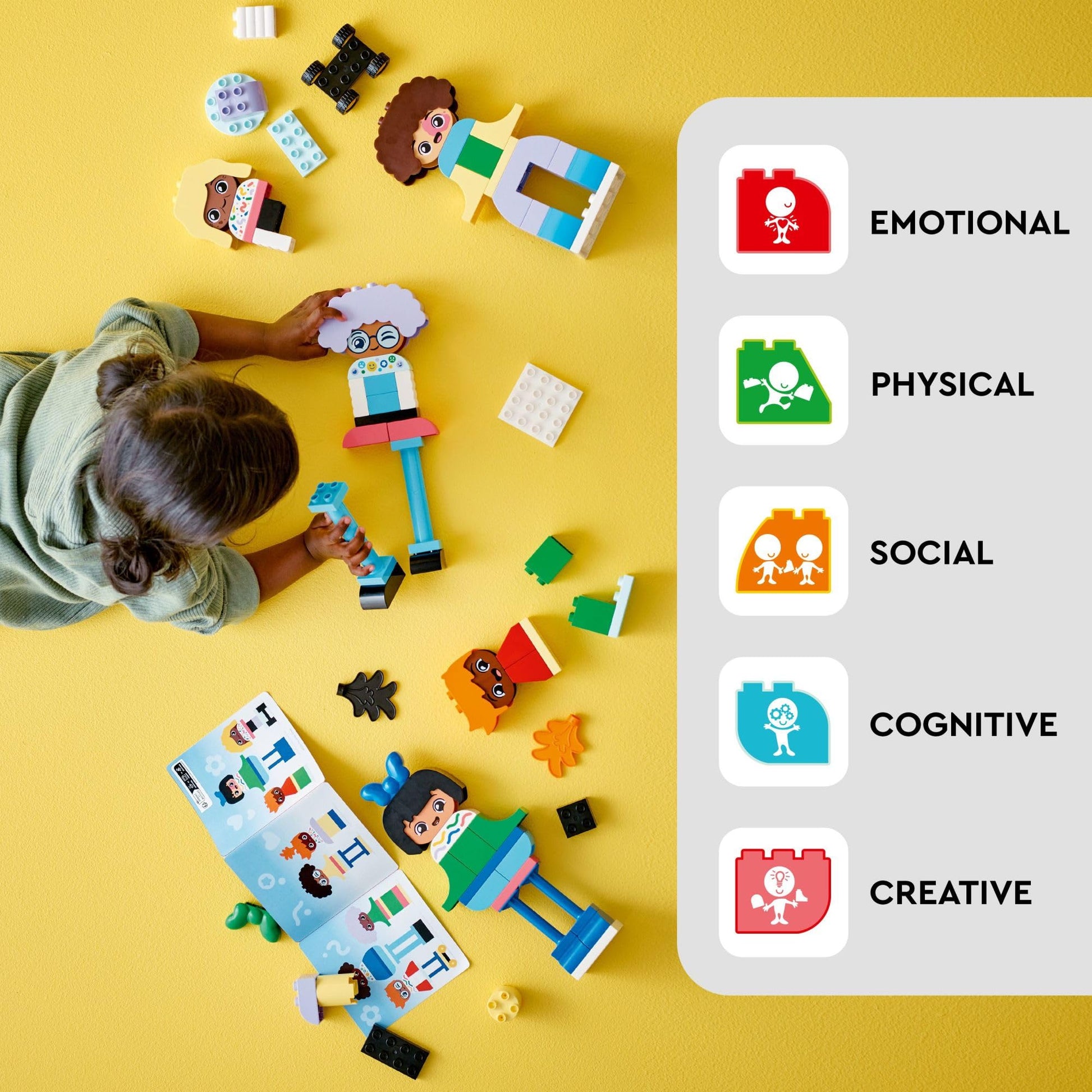 LEGO DUPLO Town Buildable People with Big Emotions Interactive Toy for Ages 3 and Up, 5 Characters with 10 Role-Play Faces, 71 Colorful Bricks