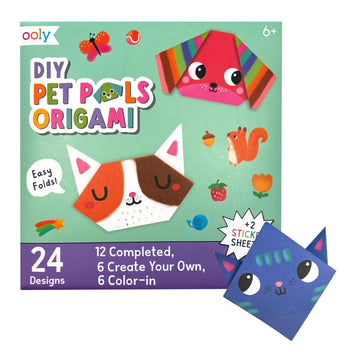 Ooly DIY Paper Kit, 24 Animal Origami Designs & Stickers, Kit Includes 12 Completed, 6 Blank and 6 Color-in Folding Pet Origami Designs