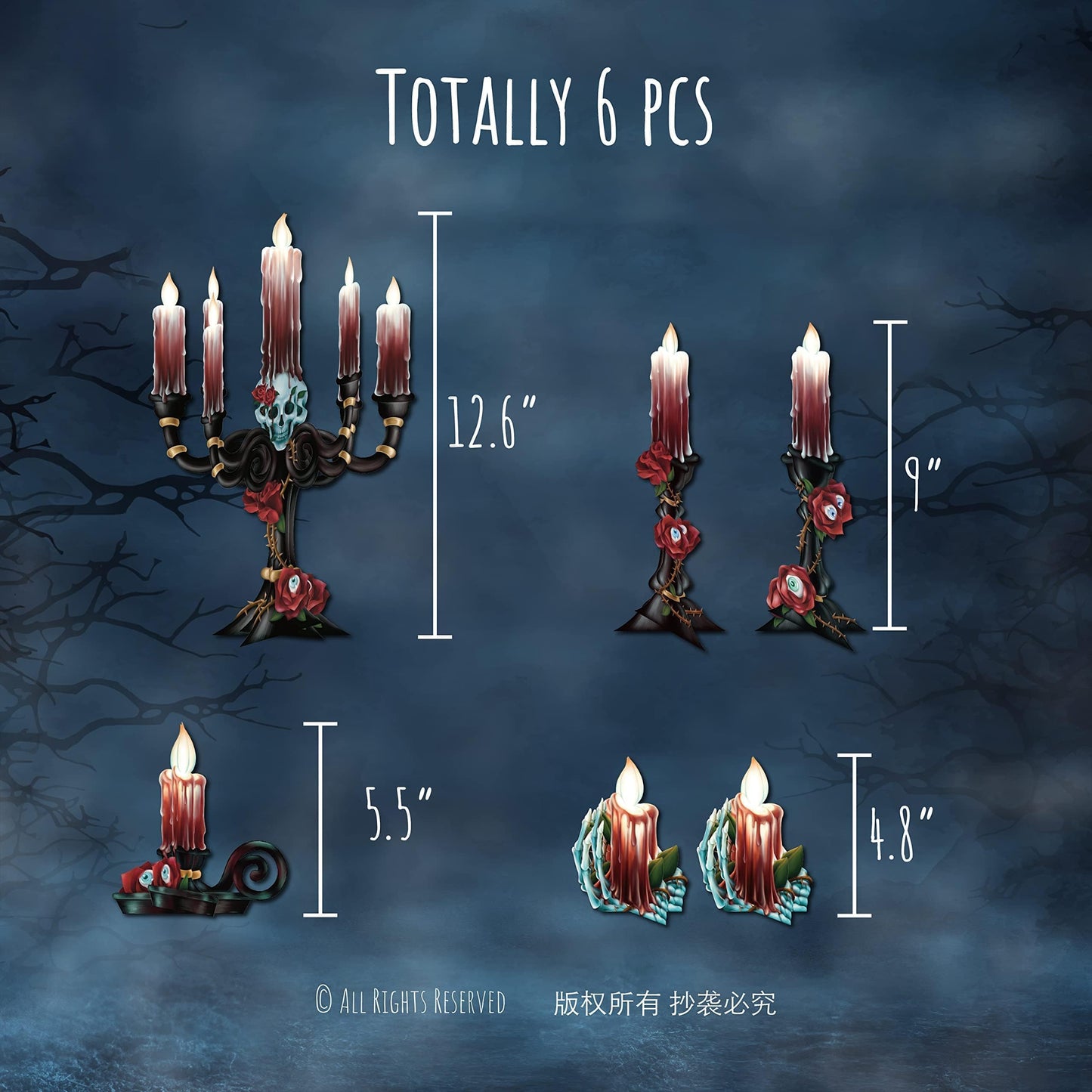 Cheerland Halloween Centerpieces 3D Rose Skull Candle Cutouts for Halloween Birthday Party Table Decorations