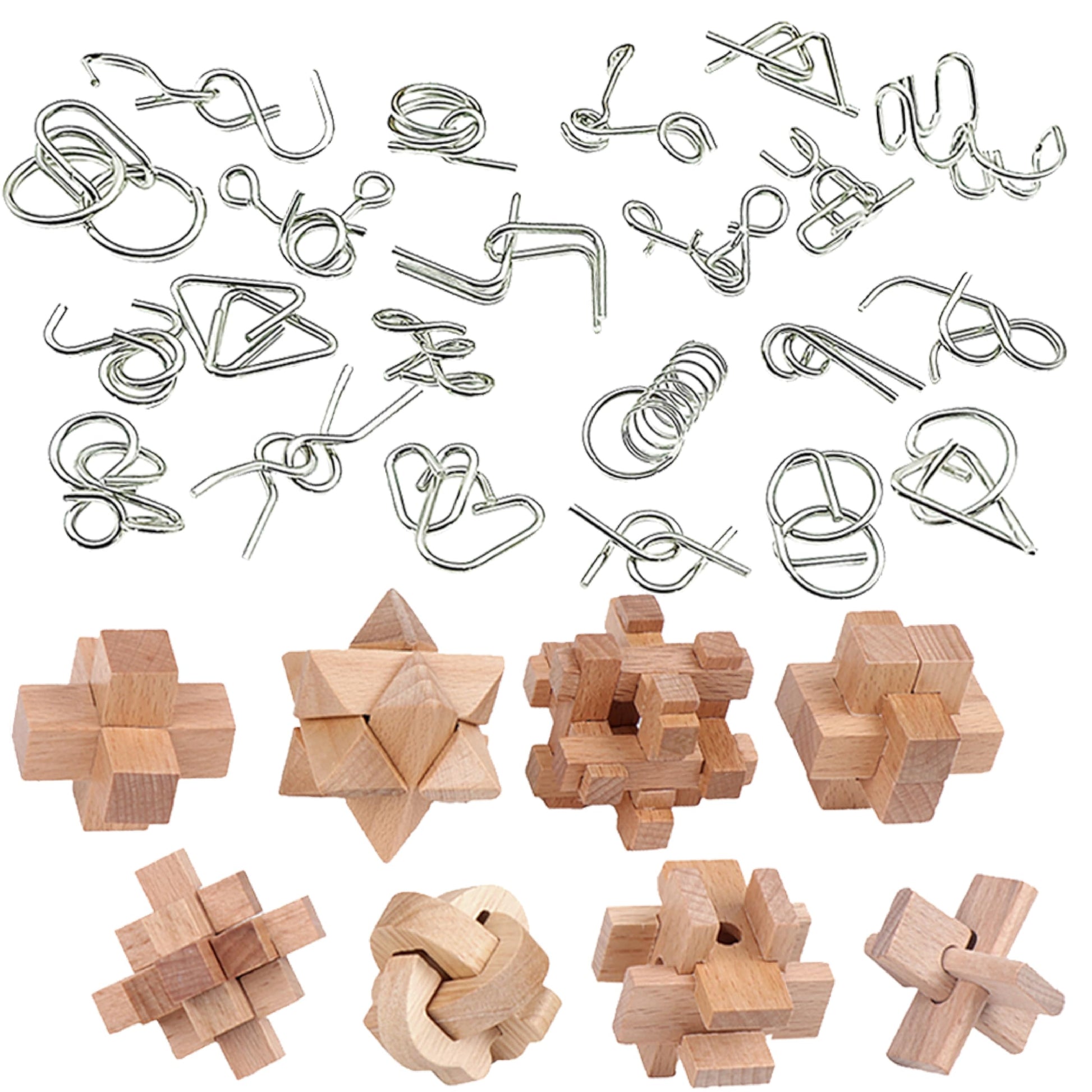 Project Genius Museum Collection Gift Set, 30-Pack of Wood and Metal Brainteasers, Beautifully Packaged Gift for Adults, Teens, and Kids 8+, True