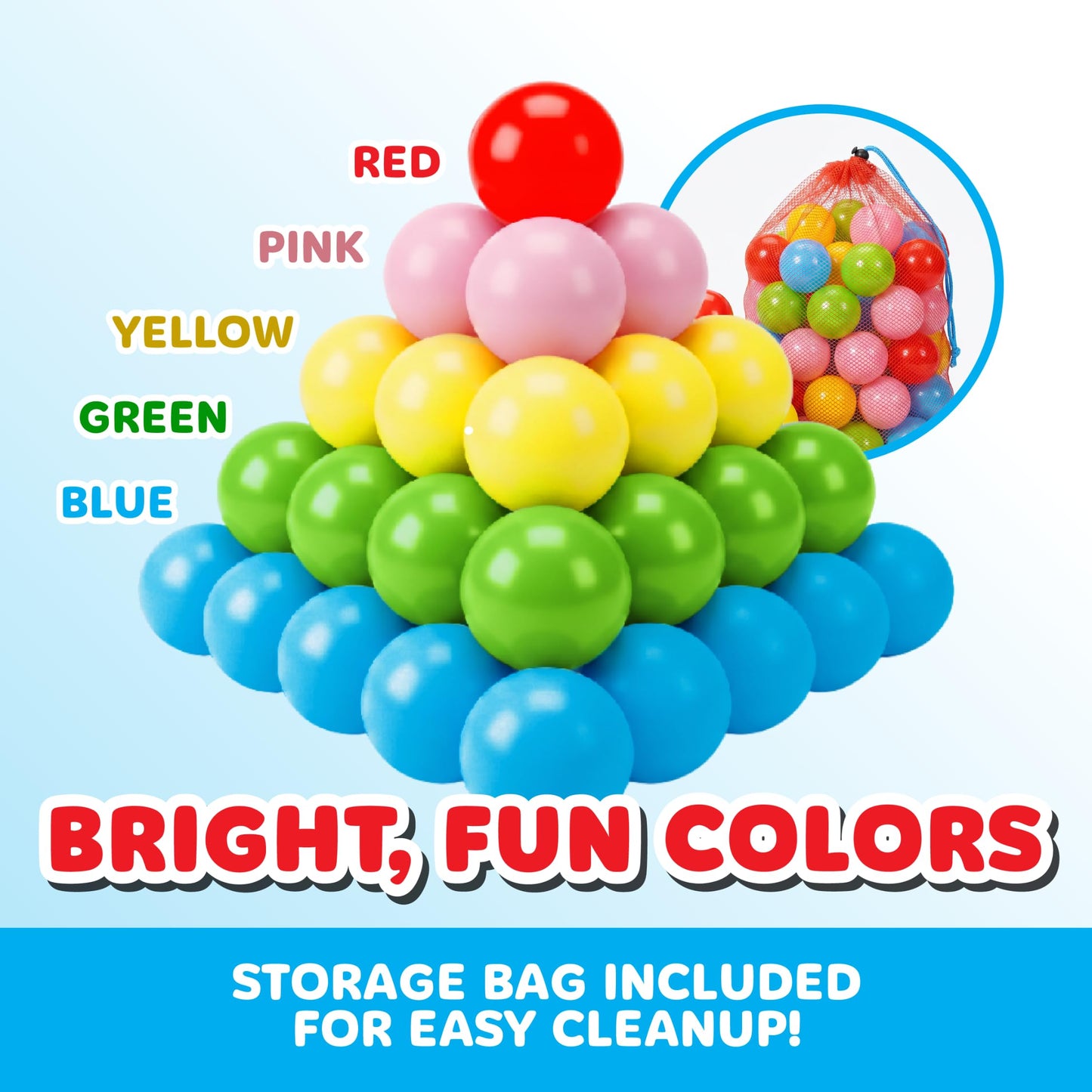 Antsy Pants 200 Ball Pit Balls, Ball Pit for Toddlers 1-3, Non-Toxic Materials, Lightweight, 5 Colors, Reusable Storage Bag, Plastic Balls for Ball