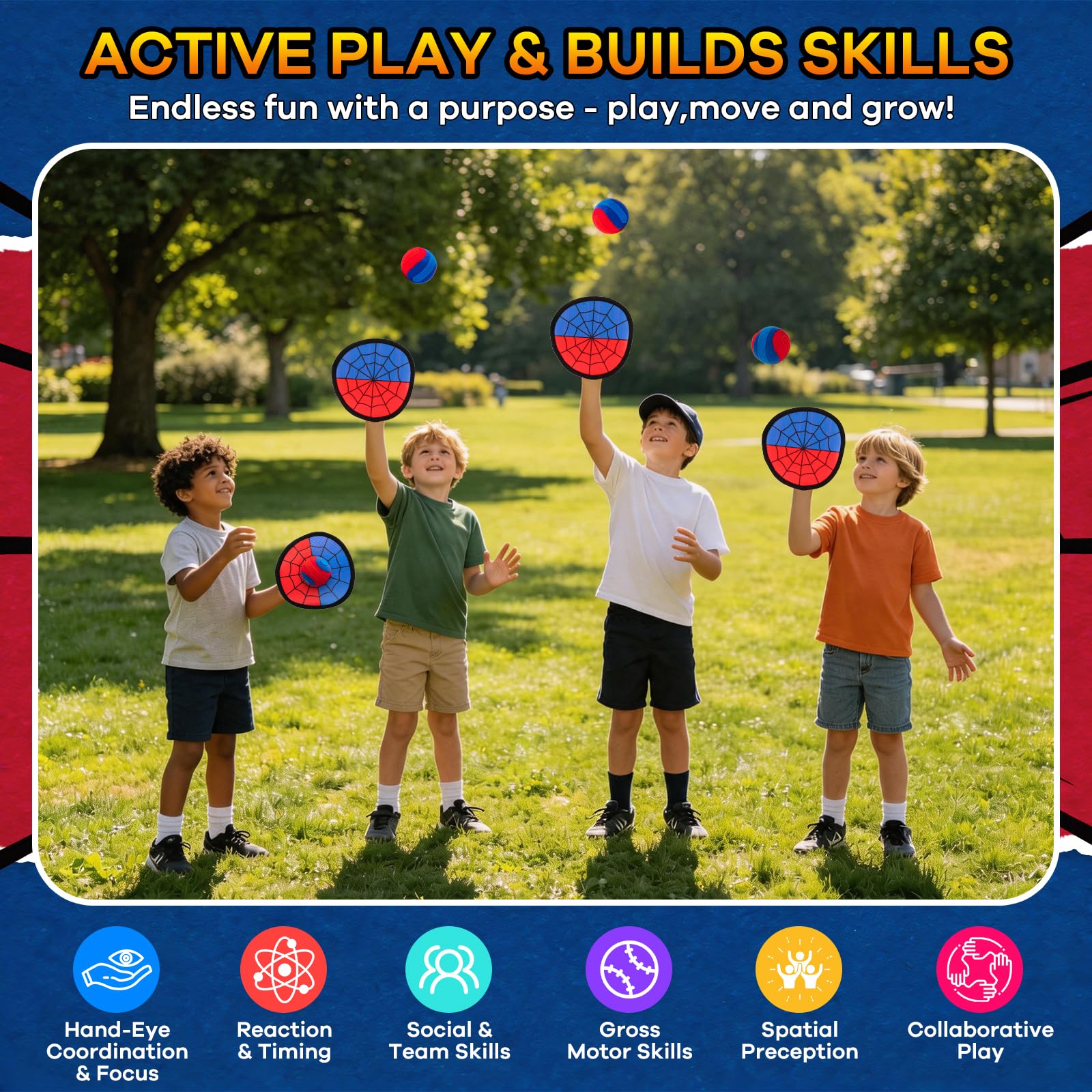 Spider Toss and Catch Ball Game - Beginner Baseball Training Glove & Sticky Catch Balls Kids Toy - Family Game for Outdoor Beach Yard Pool - Birthday