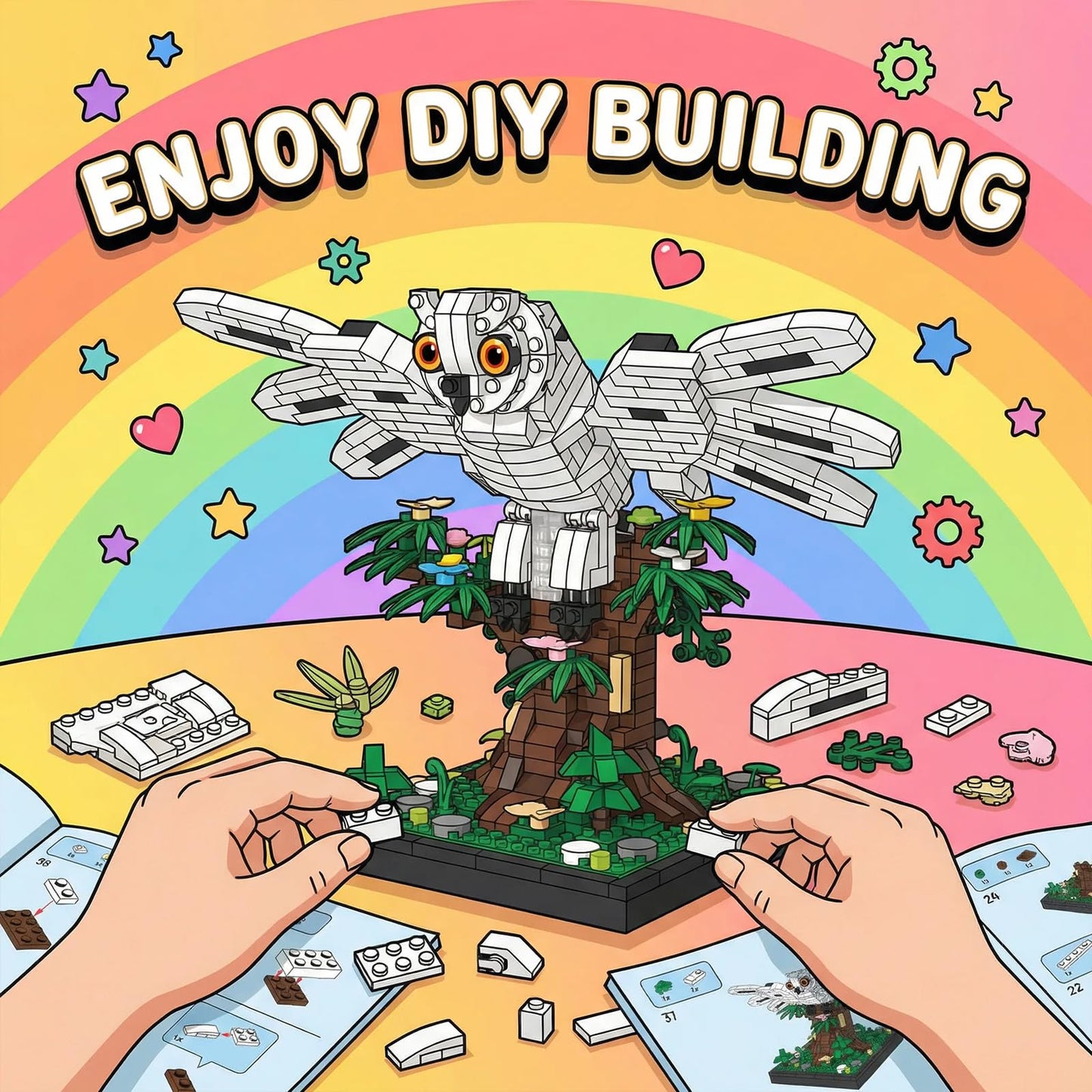 APENGBAOL Snowy Owl Building Blocks Set Flying Bird Micro Mini Bricks Toy on Tree Magic Animal Desk Decor Display Ornament DIY Creative Hobby Gifts