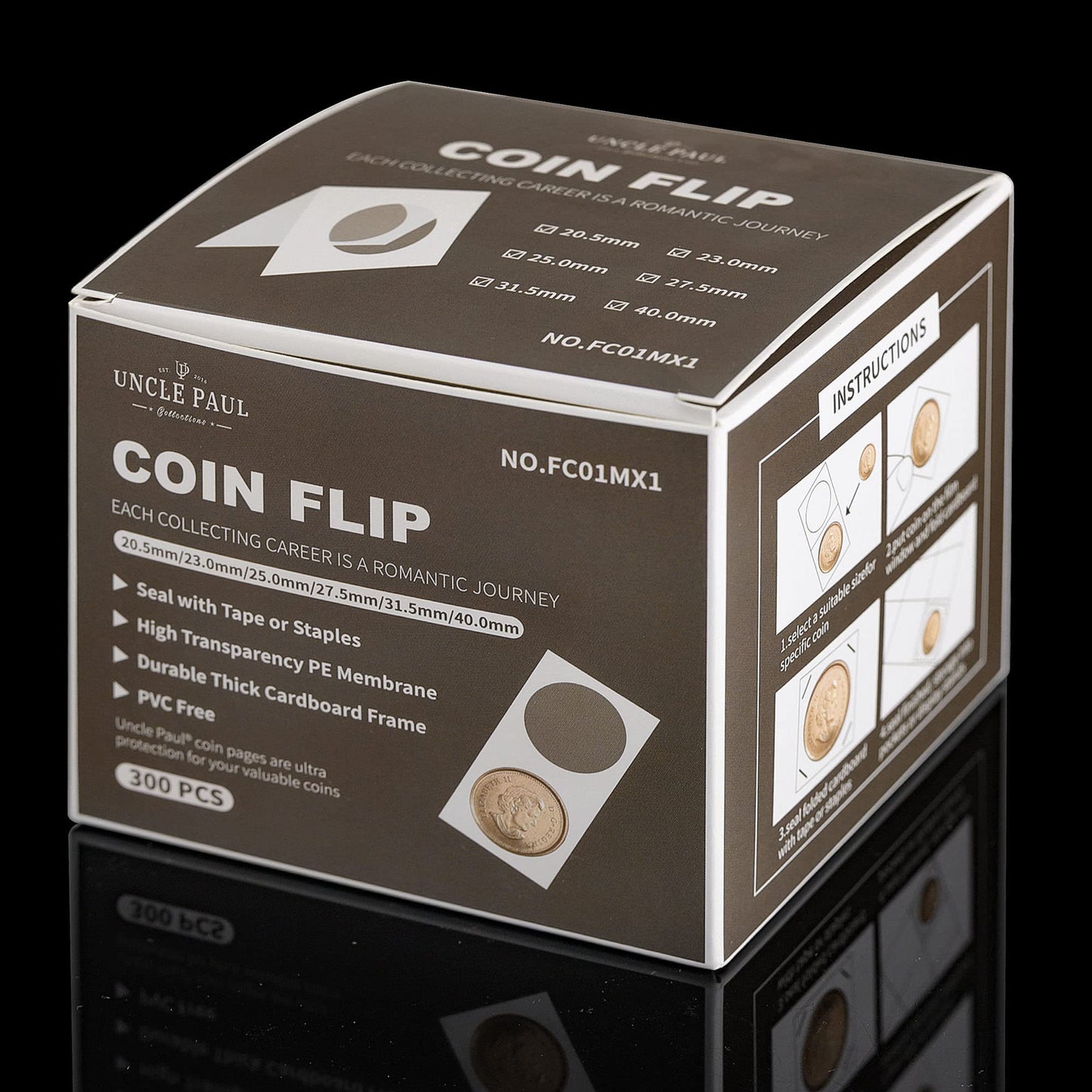 300PCS Coin Flips in 6 Sizes Cardboard Coins Holders 2x2 inch Pockets Coin Collection Supplies Album Display Coin Book for Dollars, Penny, Quarter