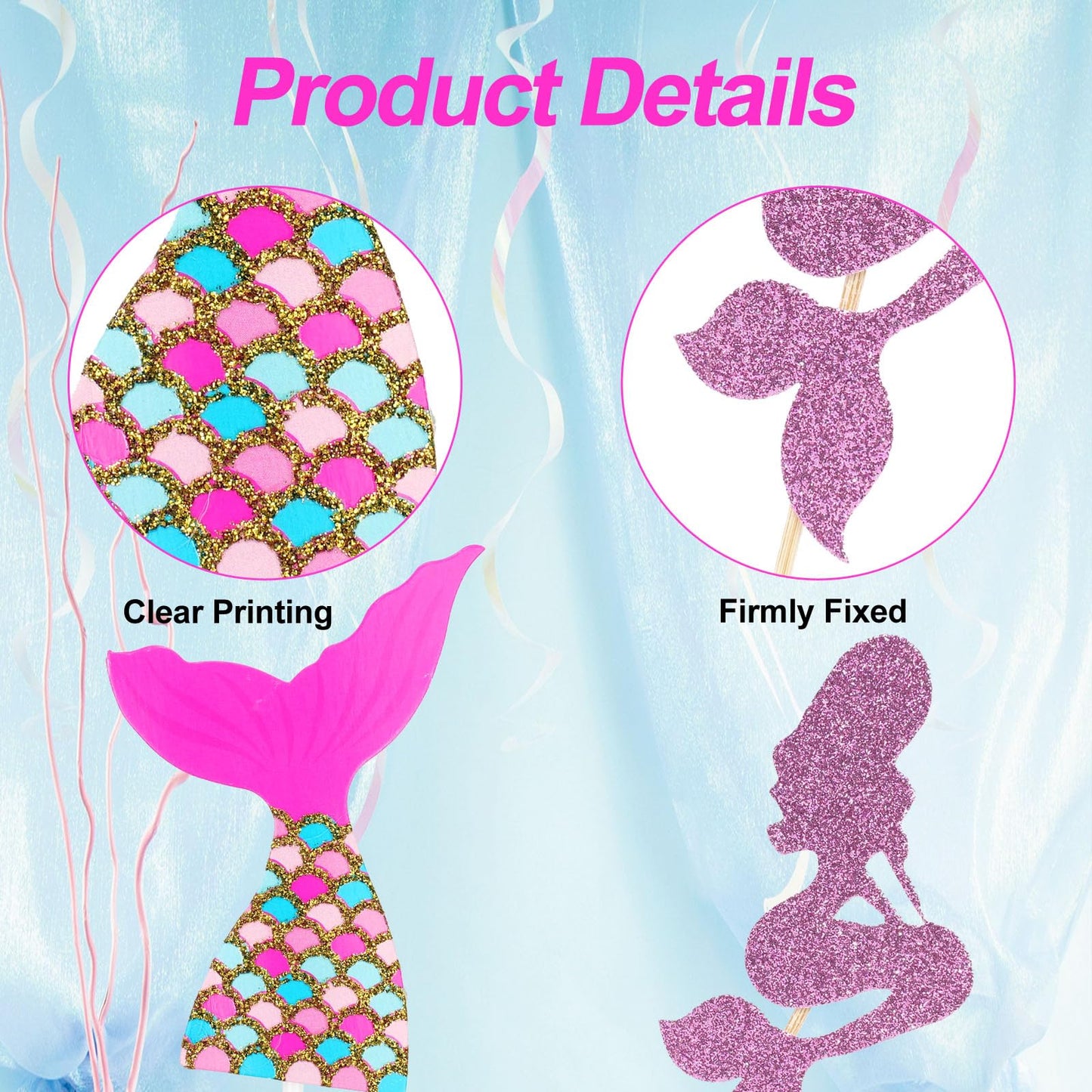 36Pcs Mermaid Cupcake Toppers for Sea Ocean Birthday Theme Party Supplies