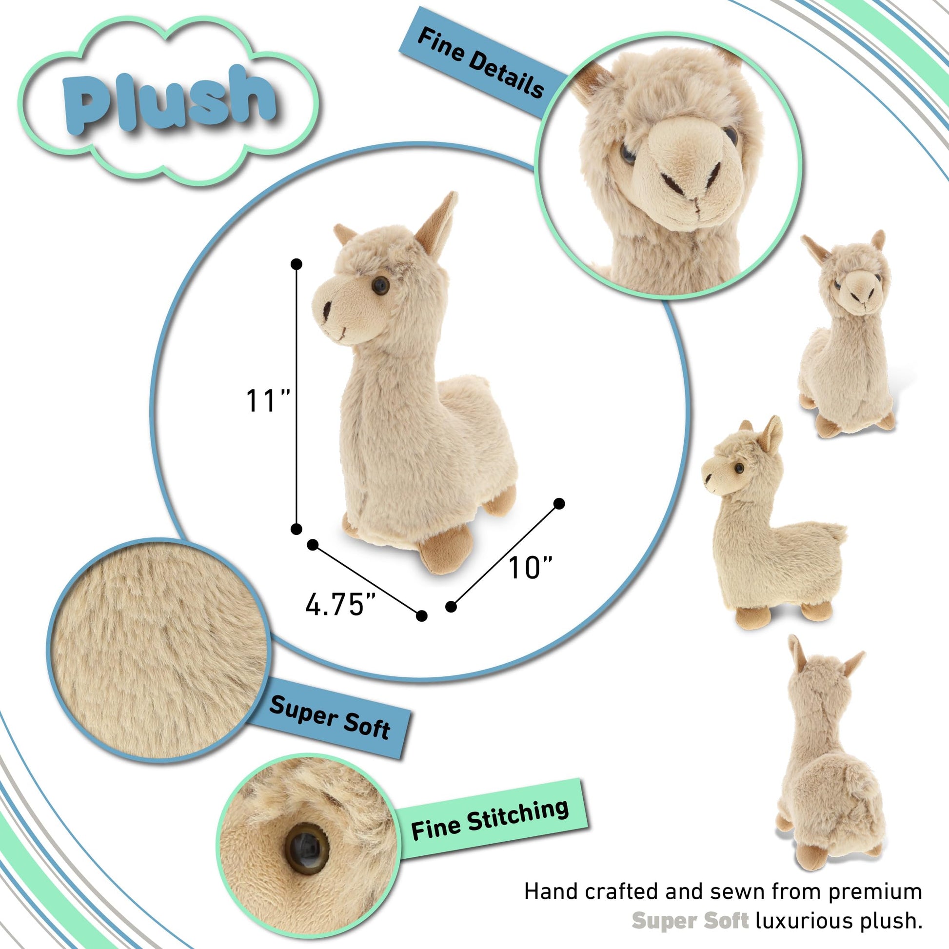 DolliBu Personalized Beige Llama Stuffed Animal Plush Toy - Huggable Cuddle Soft Plush Llama Gift, Cute Stuffed Animals for Girls and Boys - 11 Inches