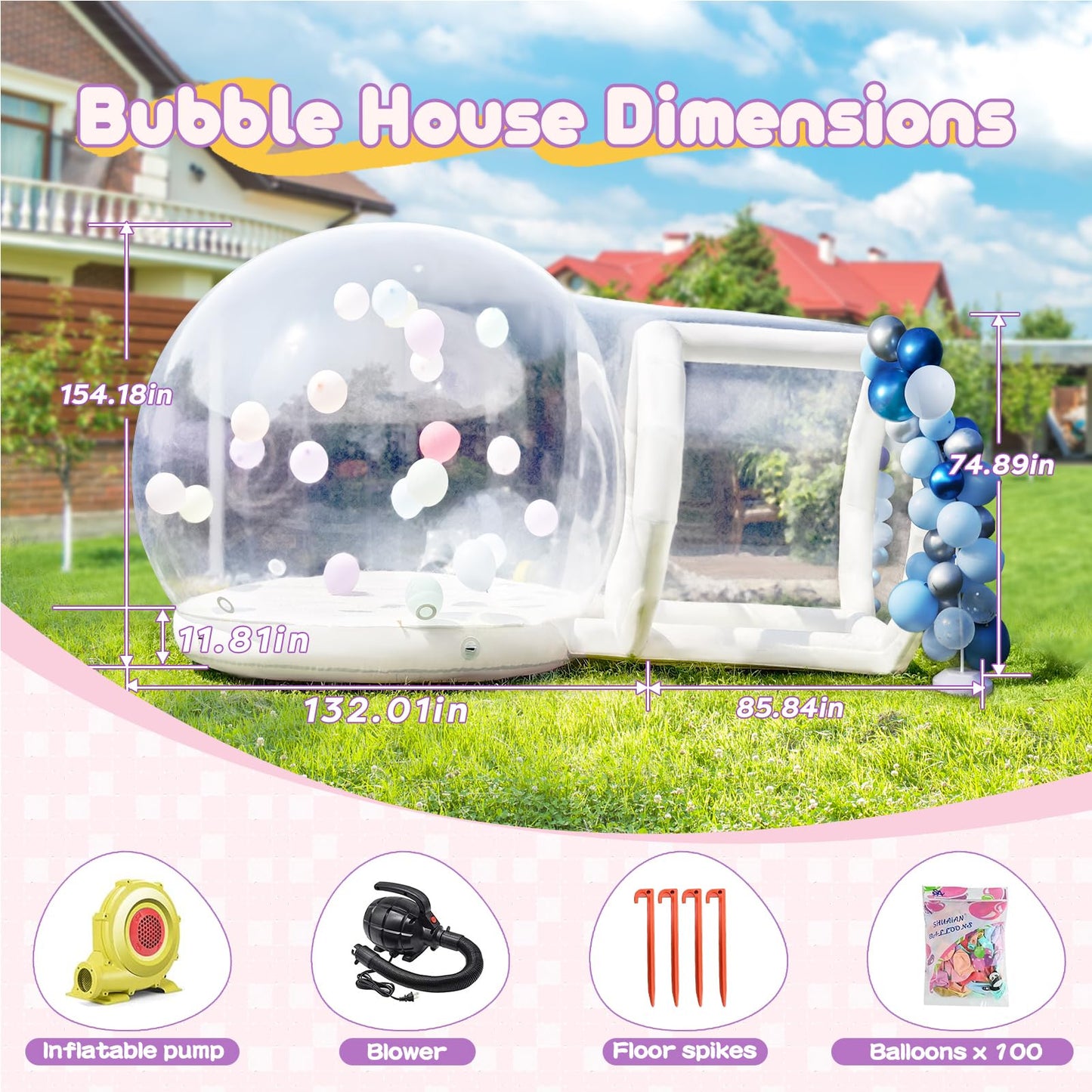 13ft Inflatable Bubble House for Kids with trampoline, Clear Inflatable Bubble Dome Tent with Blower & Pump, Commercial Grade PVC Waterproof Garden