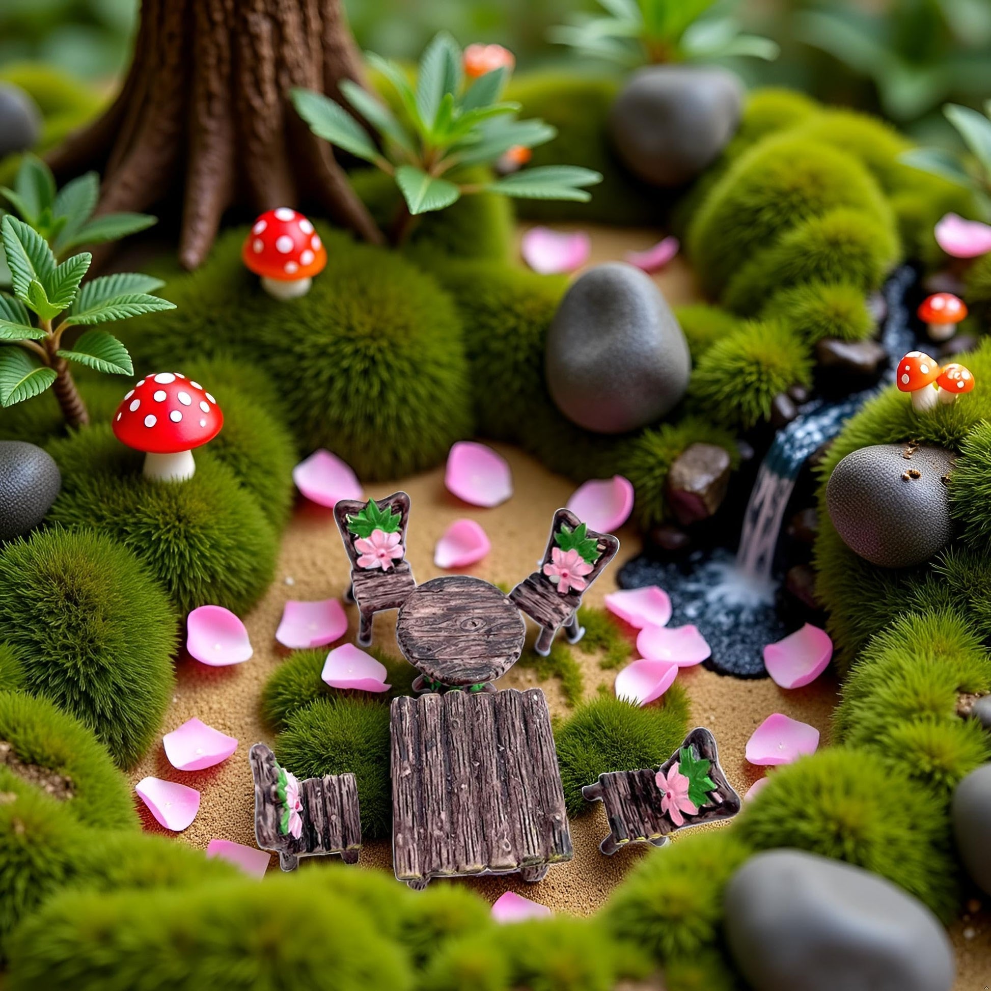 6 PCS Miniature Table and Chairs Set, Fairy Garden Furniture Ornaments Kit for Dollhouse Accessories Home Micro Landscape Decoration Garden Miniatures
