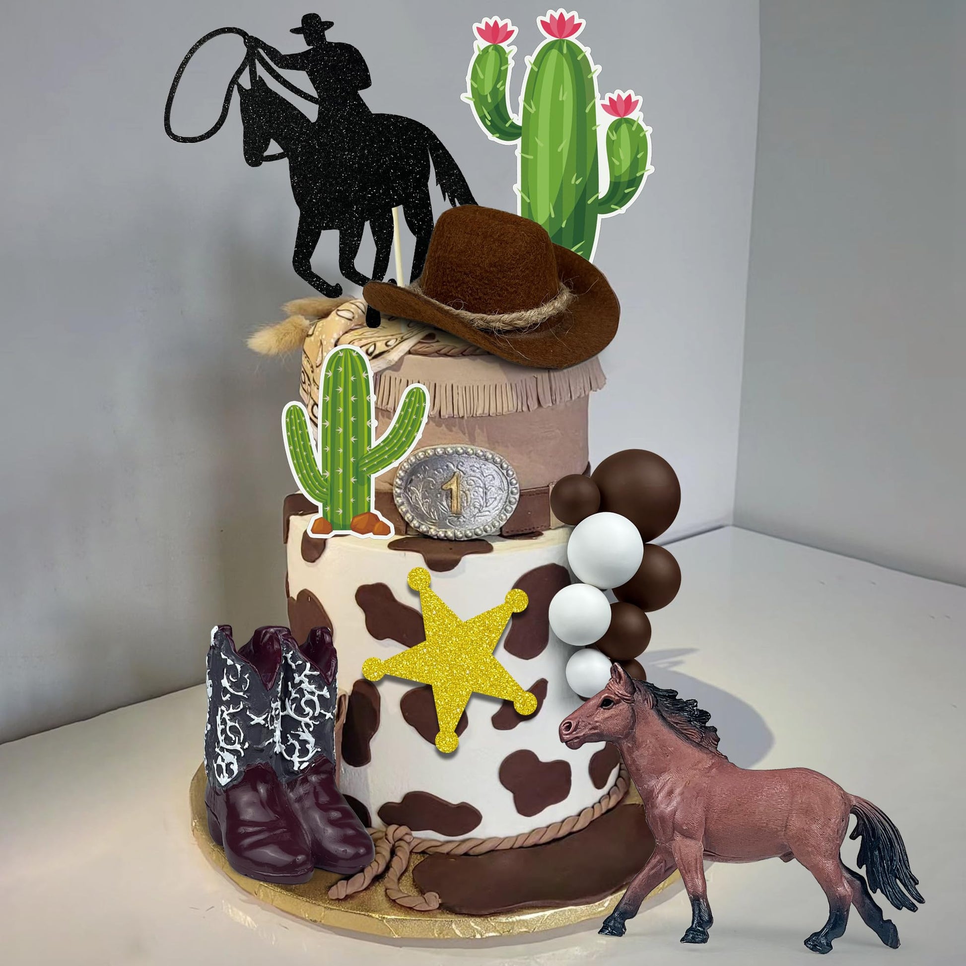 34 PCS Cowboy Cake Toppers Cowboy Hat and Boot Horse Cake decorations Western Cowboy Cowgirl Birthday Baby Shower for Western Theme Party Favors