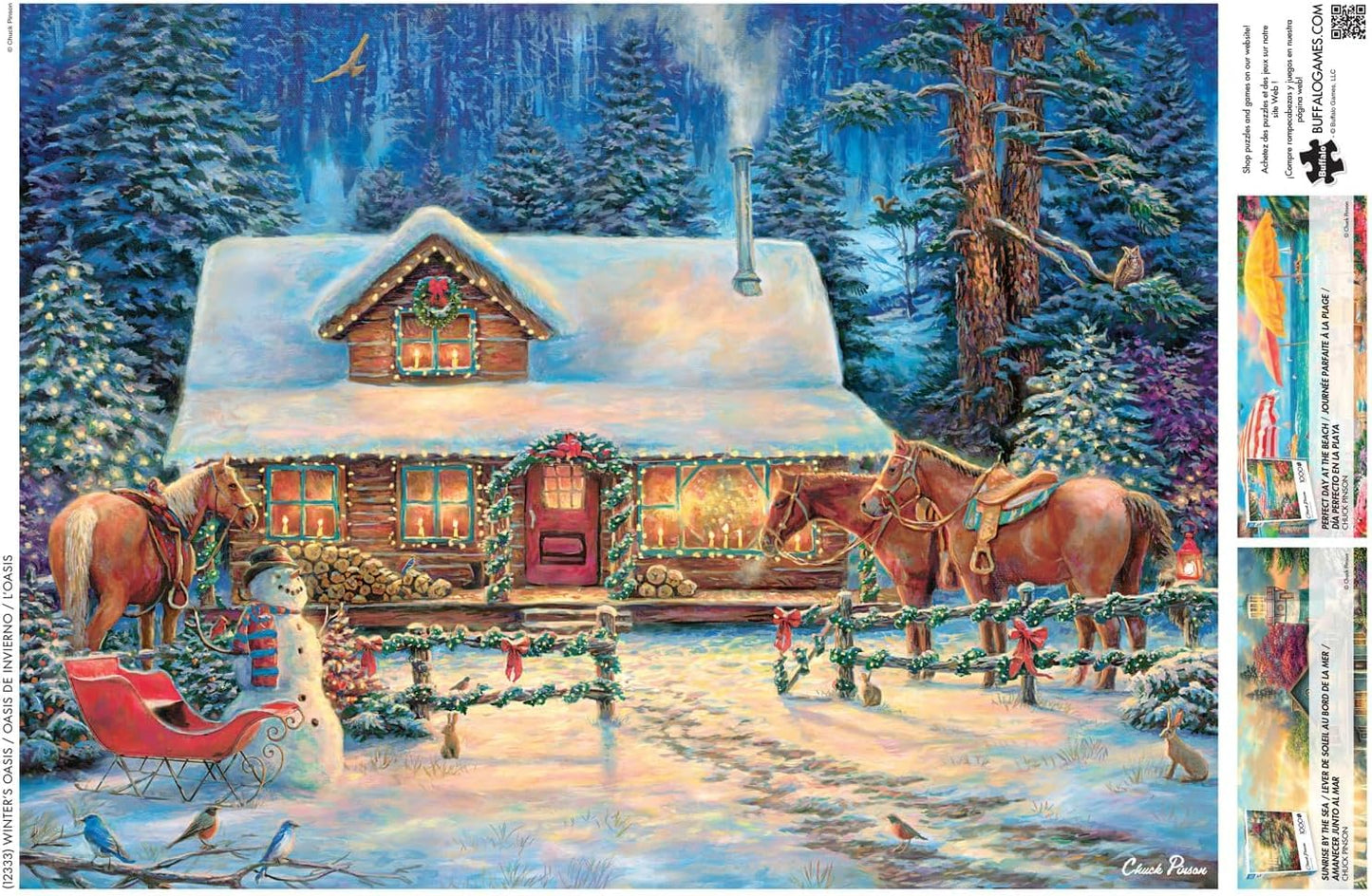 Buffalo Games - Chuck Pinson - Winter's Oasis - 1000 Piece Christmas Jigsaw Puzzle - Festive Puzzles for Adults - Precision-Cut Pieces, Festive