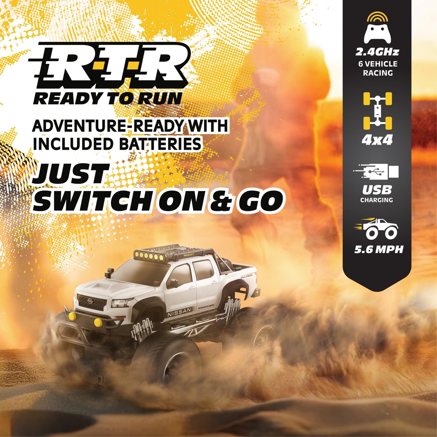 Motor Dayz Nissan Frontier RC Truck - 1:16 Scale 4WD Remote Control Car, Officially Licensed Nissan Frontier, 2.4GHz Full-Function Control, USB