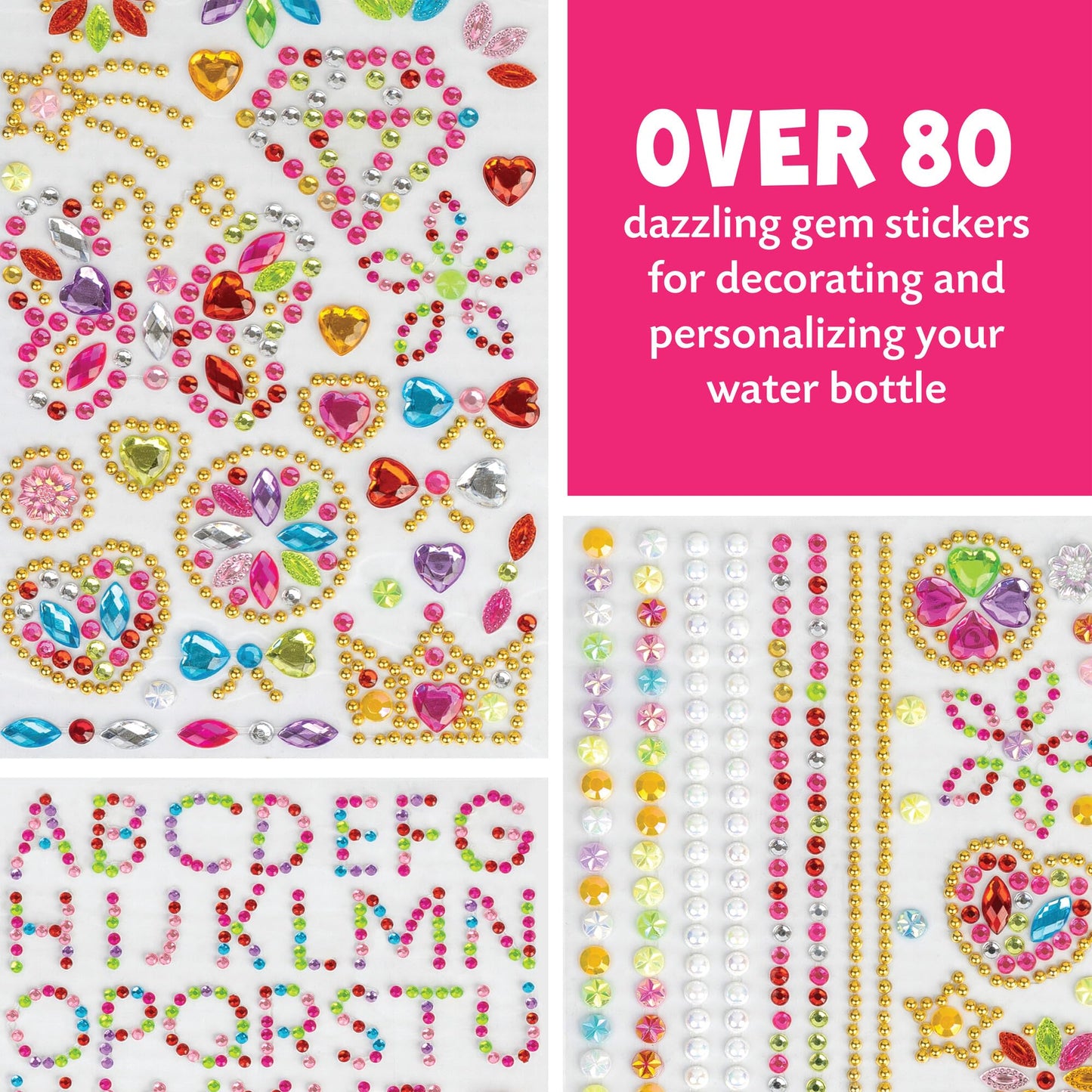 MindWare Cute & Custom Gem Water Bottle Decorating Kit, DIY Craft Activity with Stainless Steel Bottle and Gem Stickers, Creative Personalization Toy