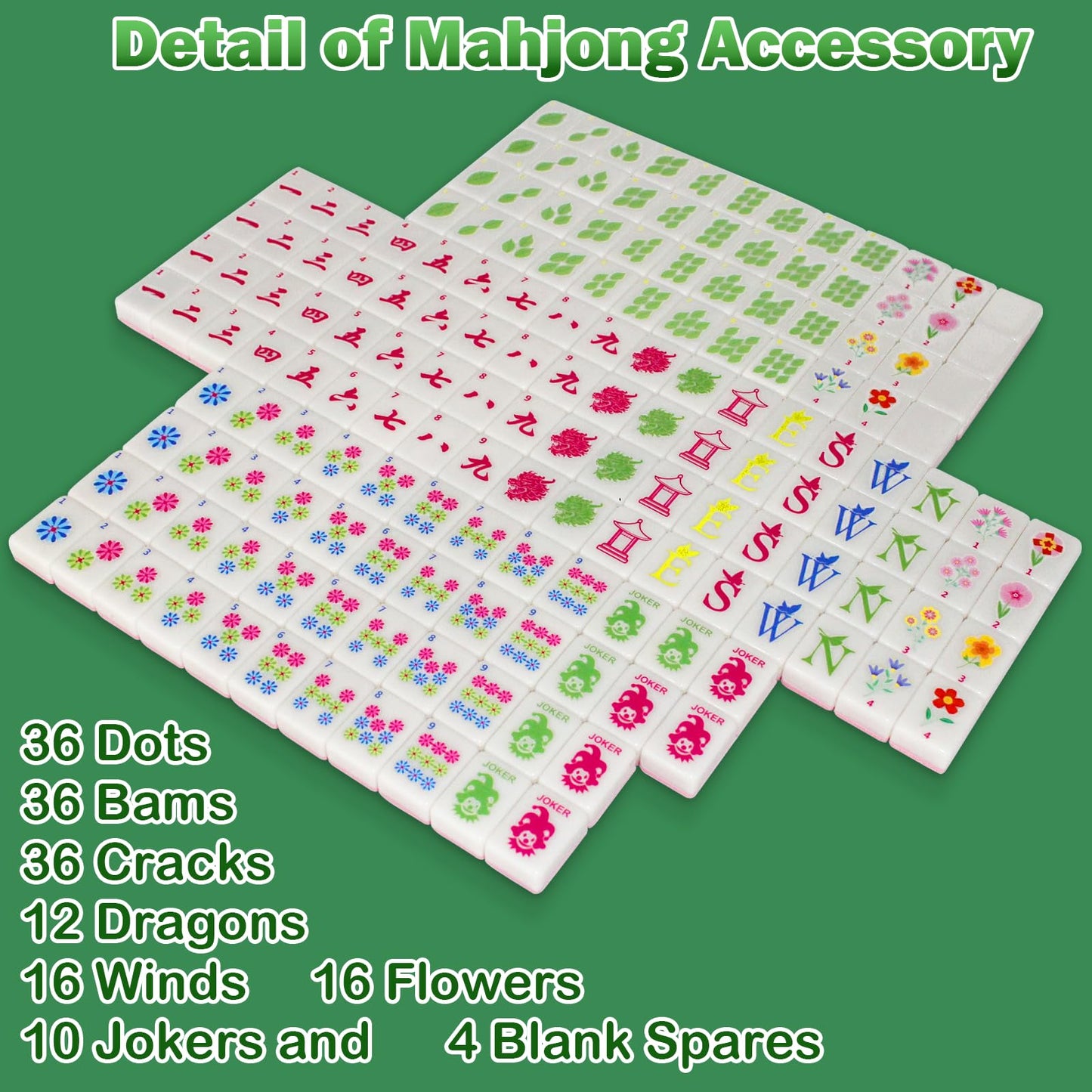 Mini Mahjong Set, American Mahjong Game Set Include 166 Premium Tiles (1.2’’), 1 Bag, 100 Chips, 4 Tile Rulers, 4 Dice, 5 Instruction Manuals