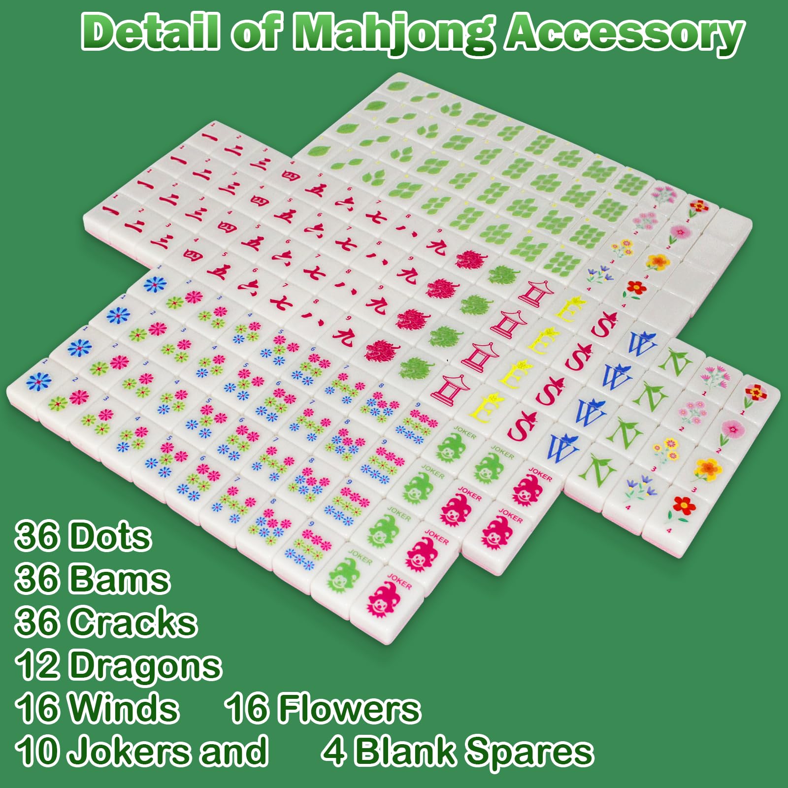 Mini Mahjong Set, American Mahjong Game Set Include 166 Premium Tiles (1.2’’), 1 Bag, 100 Chips, 4 Tile Rulers, 4 Dice, 5 Instruction Manuals