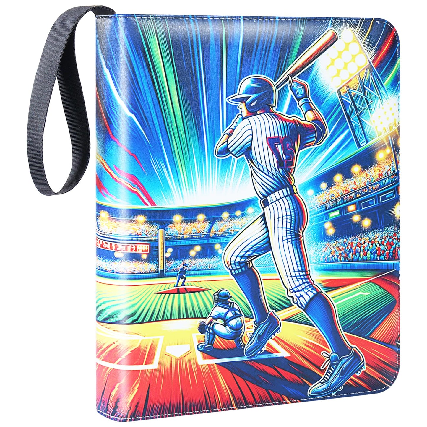 900 Pockets Trading Baseball Card Binder with Sleeves, 50 Removable Pages, 3 Ring Zipper Binder Collectable Card Book Album with Strap, Leather Sport