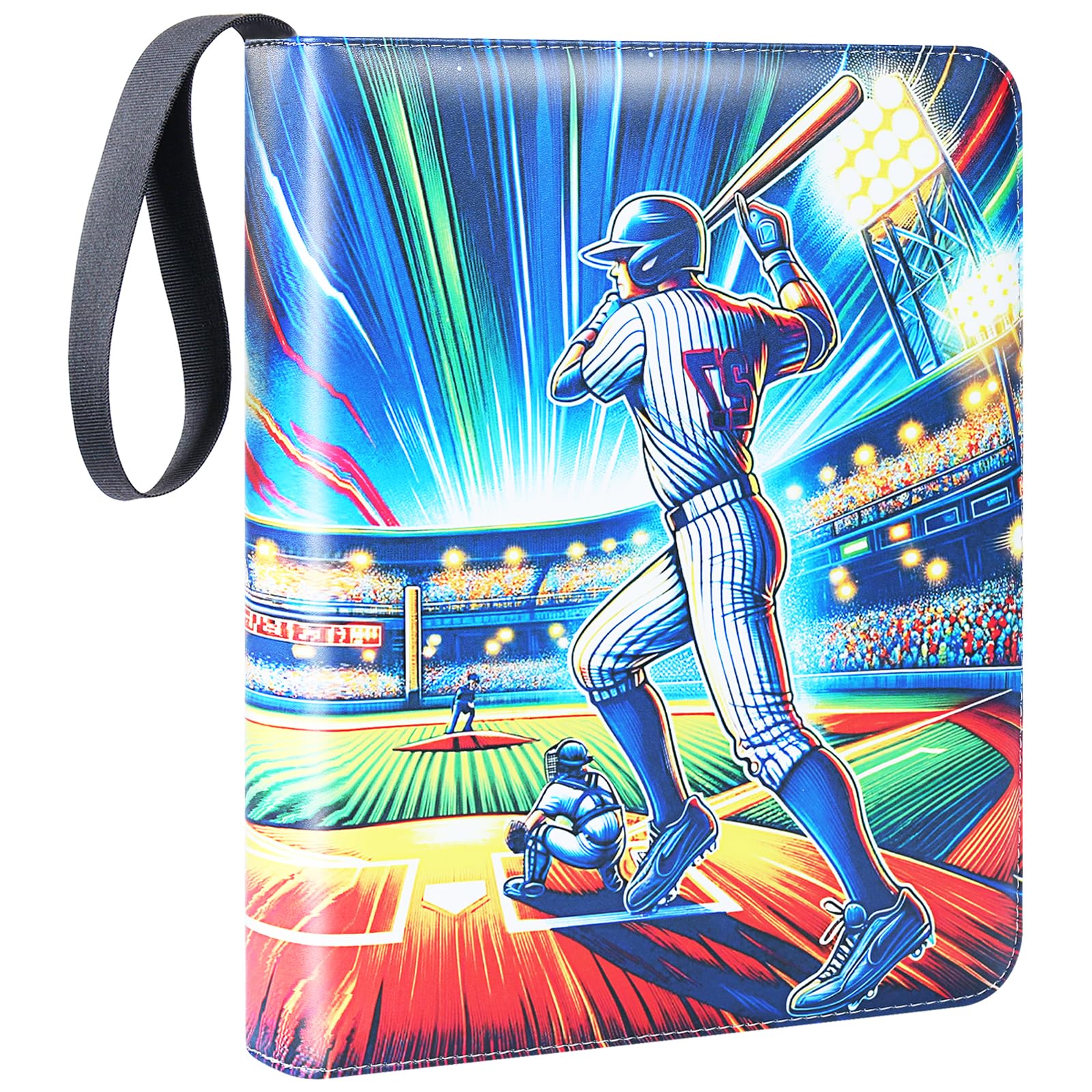 900 Pockets Trading Baseball Card Binder with Sleeves, 50 Removable Pages, 3 Ring Zipper Binder Collectable Card Book Album with Strap, Leather Sport