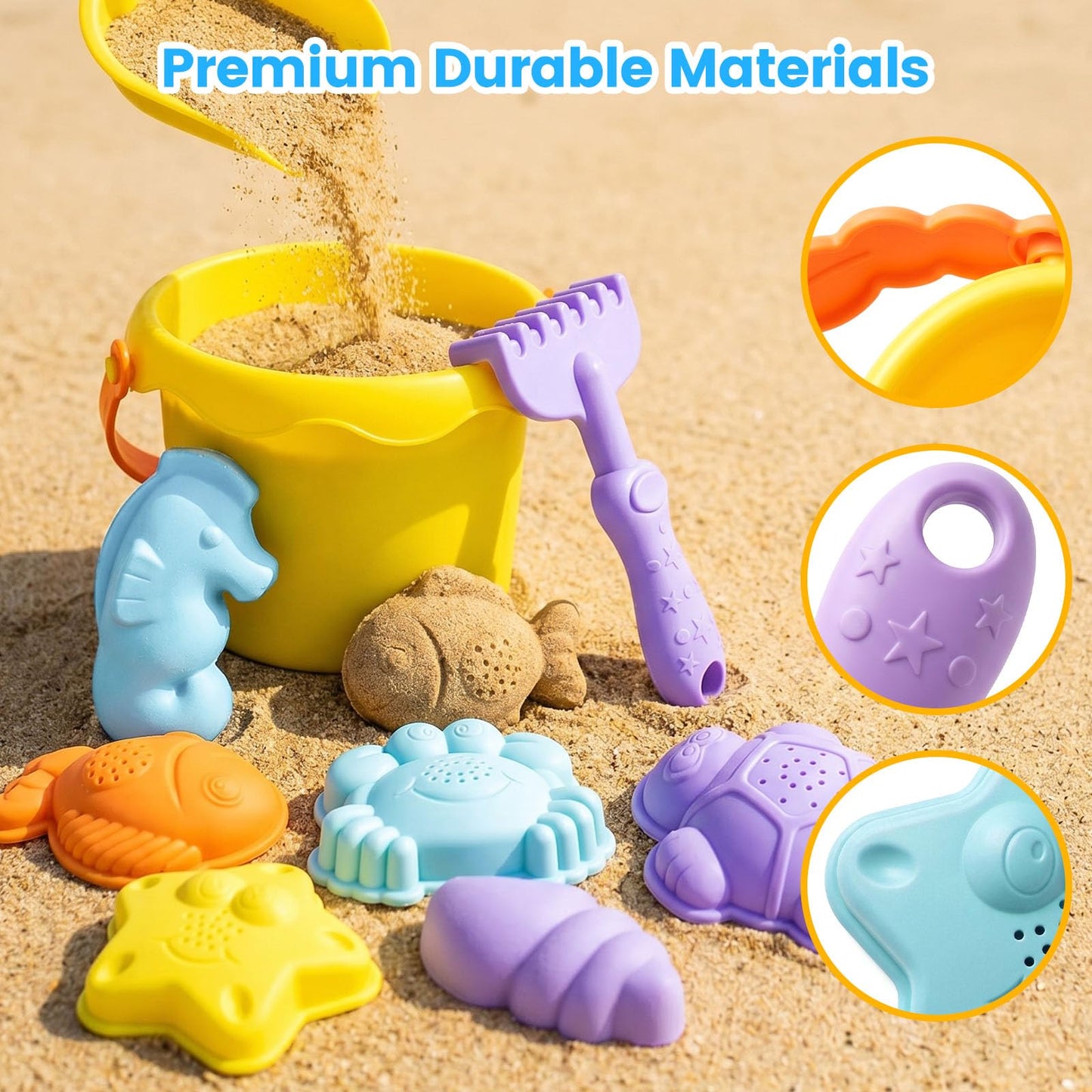 3 Otters Beach Toys Set, Bucket and Shovel RakesTool, Ocean Animals, 9 Pcs