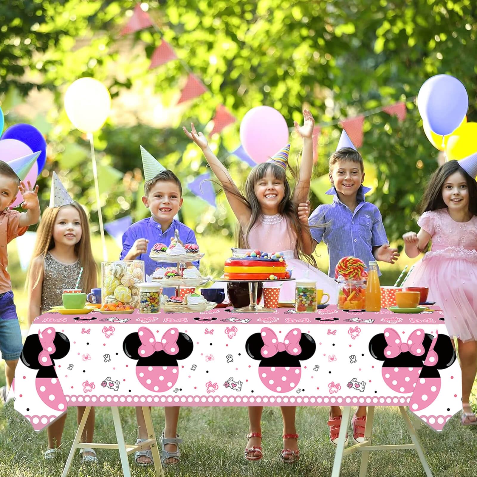 185 Pcs Pink 1st Birthday Party Decorations, Girls Onederful Balloons Arch Garland Kit, Pink Cartoon Onederful Backdrop, TableCloth, Tableware