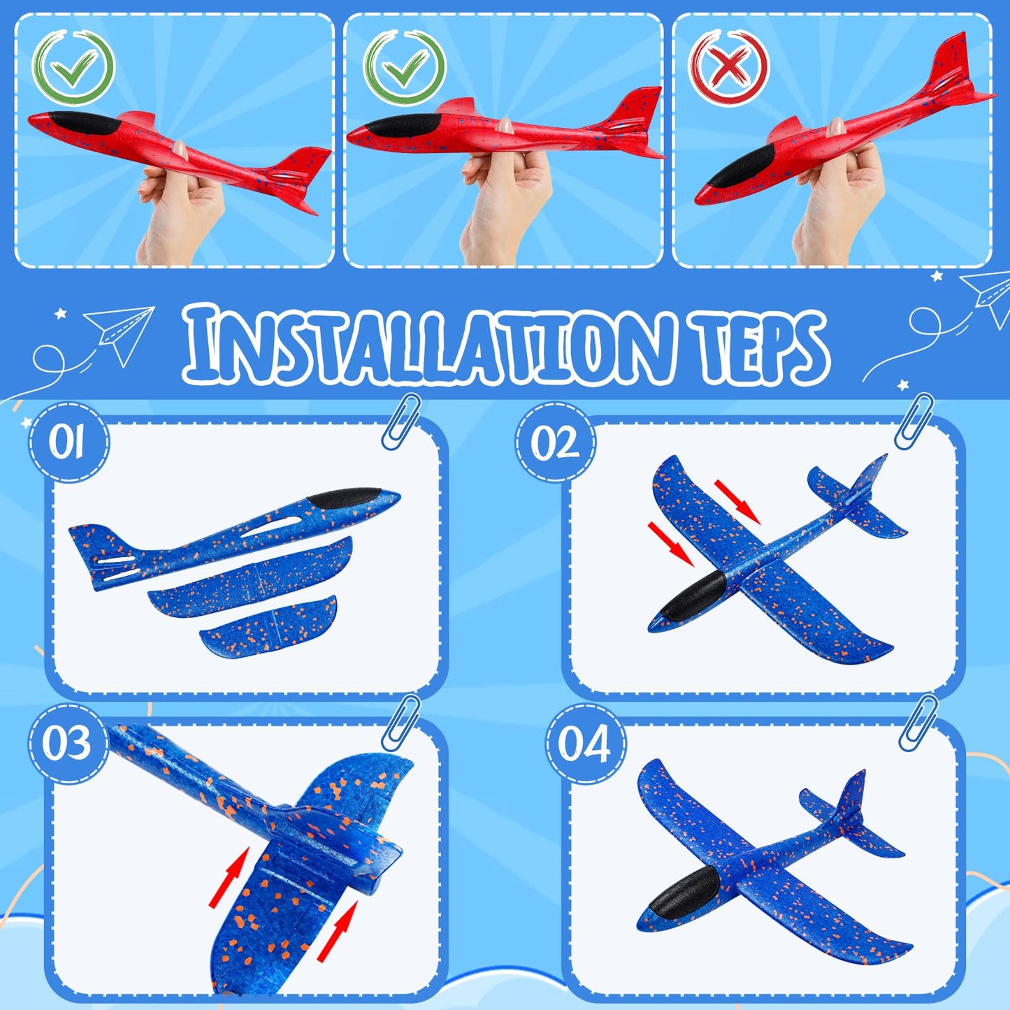 IJRPLM 6 Pack Foam Airplanes Toys, 17.5" Large Glider Airplanes for Kids, 2 Flight Mode Glider Plane, Flying Styrofoam Plane for Outdoor Sport