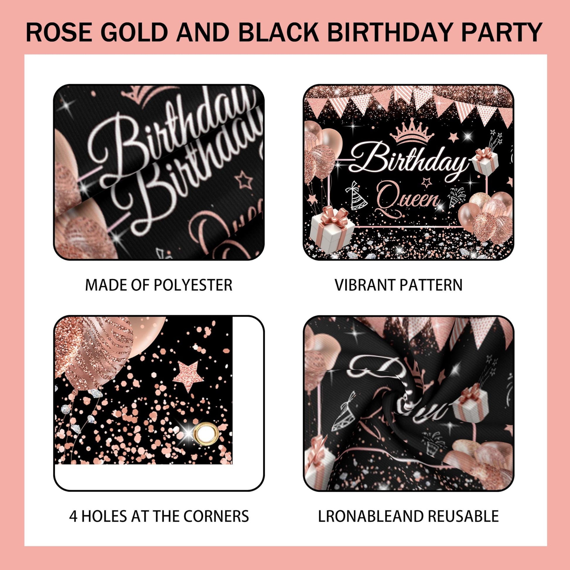 Happy Birthday Party Decorations for Women,Black PInk Balloons,Birthday Box Decor,Backdrop,Beers Foil Balloon