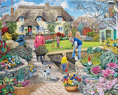 White Mountain 1000 Piece Jigsaw Puzzle Springtime Family, Grandpa’s Garden