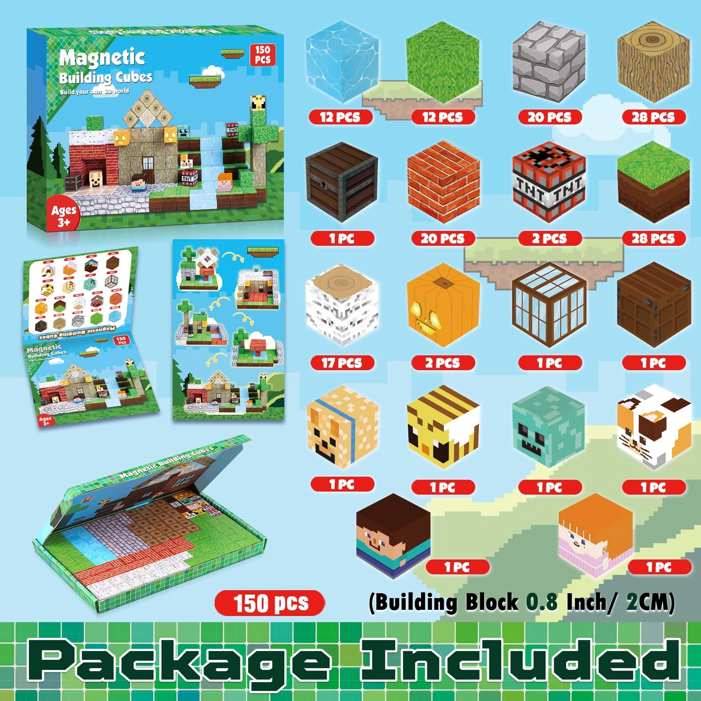 ToyUnited 150PCS Magnetic Blocks - Magnetic Building Blocks, Magnet Cubes Toys Stacking, Build Forest World Set, STEM Montessori Sensory Toys for Kids