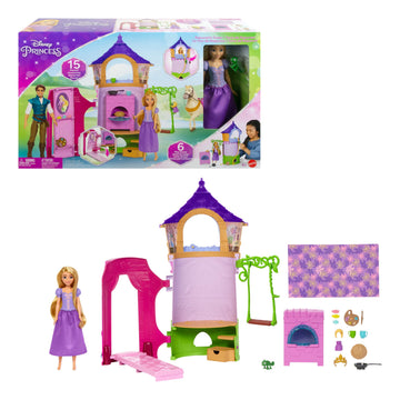 Disney Princess Toys, Rapunzel Posable Doll and Tower Playset with 360 Play, 6 Play Areas and 15 Accessories, Inspired by the Disney Movie