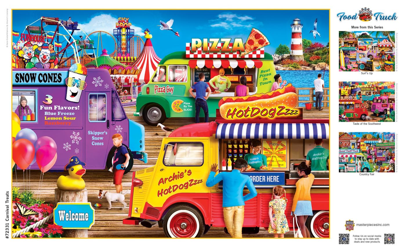 Food Truck - Carnival Treats 1000pc Puzzle - Jigsaw Puzzle with Vibrant Artwork and Durable Pieces - Fun Family Activity, Brain Challenge,