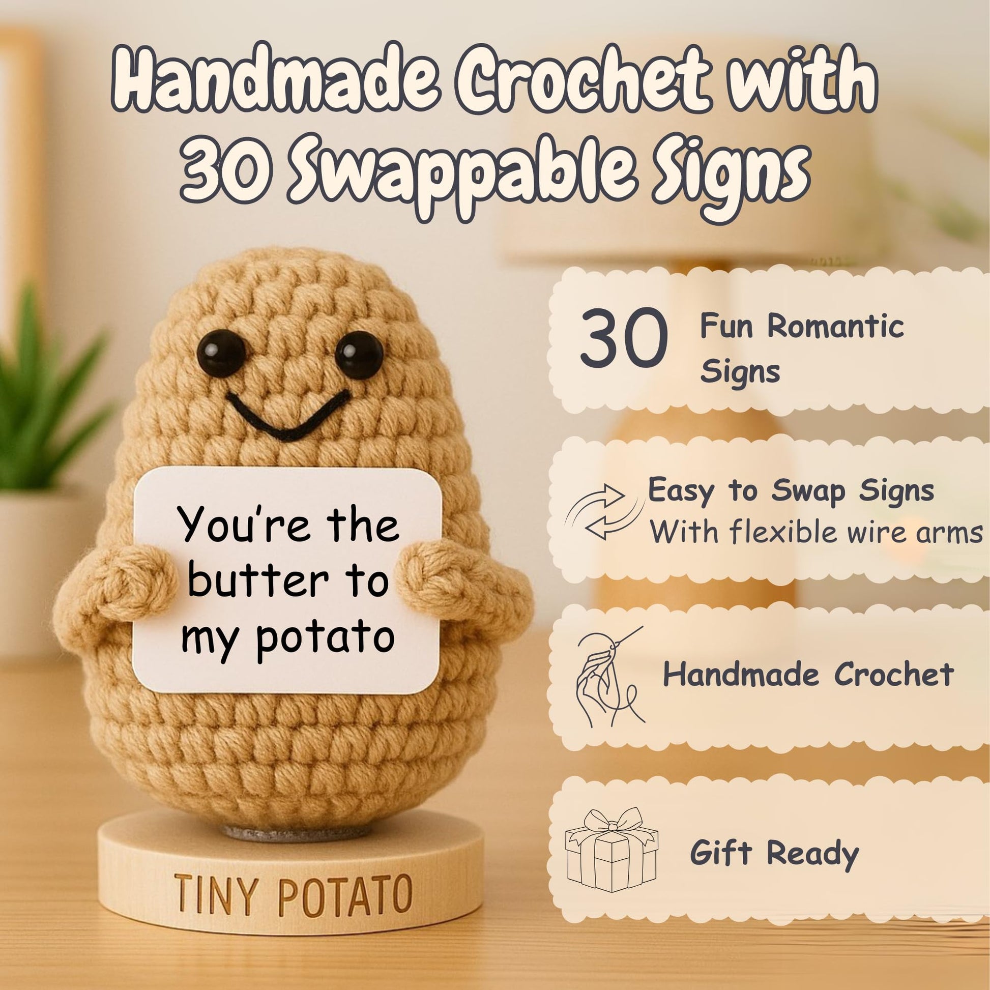 Romantic Gift for Women - Tiny Potato Crochet W/ 30 Cards for Her | Birthday Gift for Wife, Girlfriend, Anniversary Present Idea for Wife from