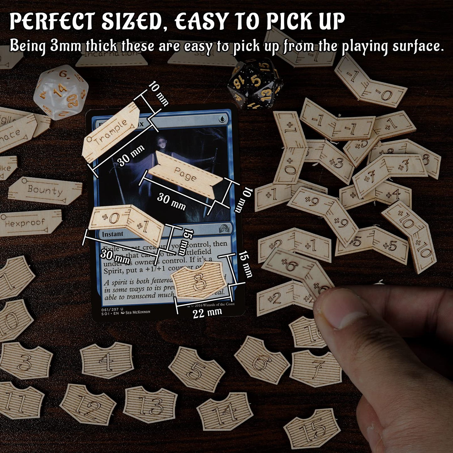 CZYY Wooden MTG Counter Set, 194 Laser-Cut Ability & Buff Tokens