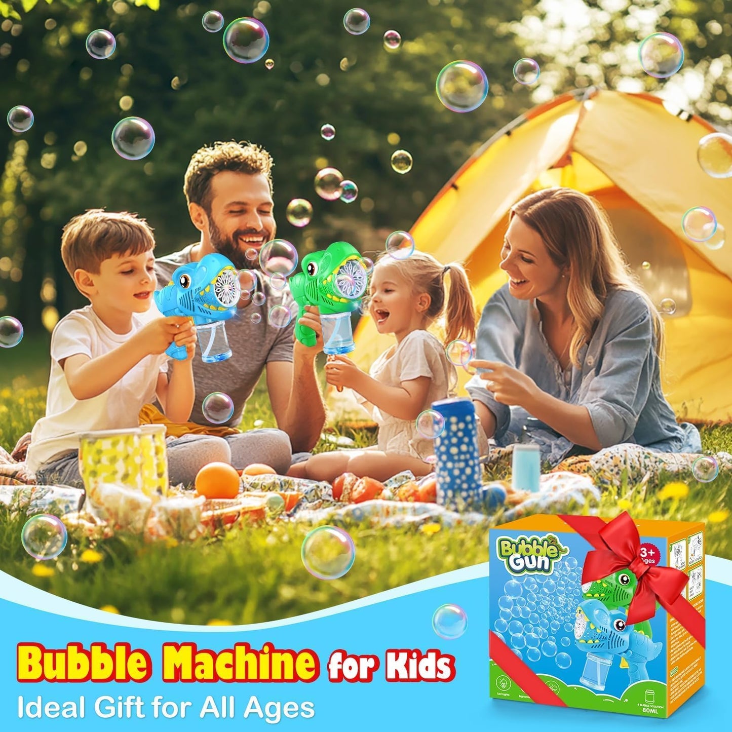 Yunaking Kids Bubble Gun 2 Pack, Dino Bubble Machine for Toddlers Toys Gift