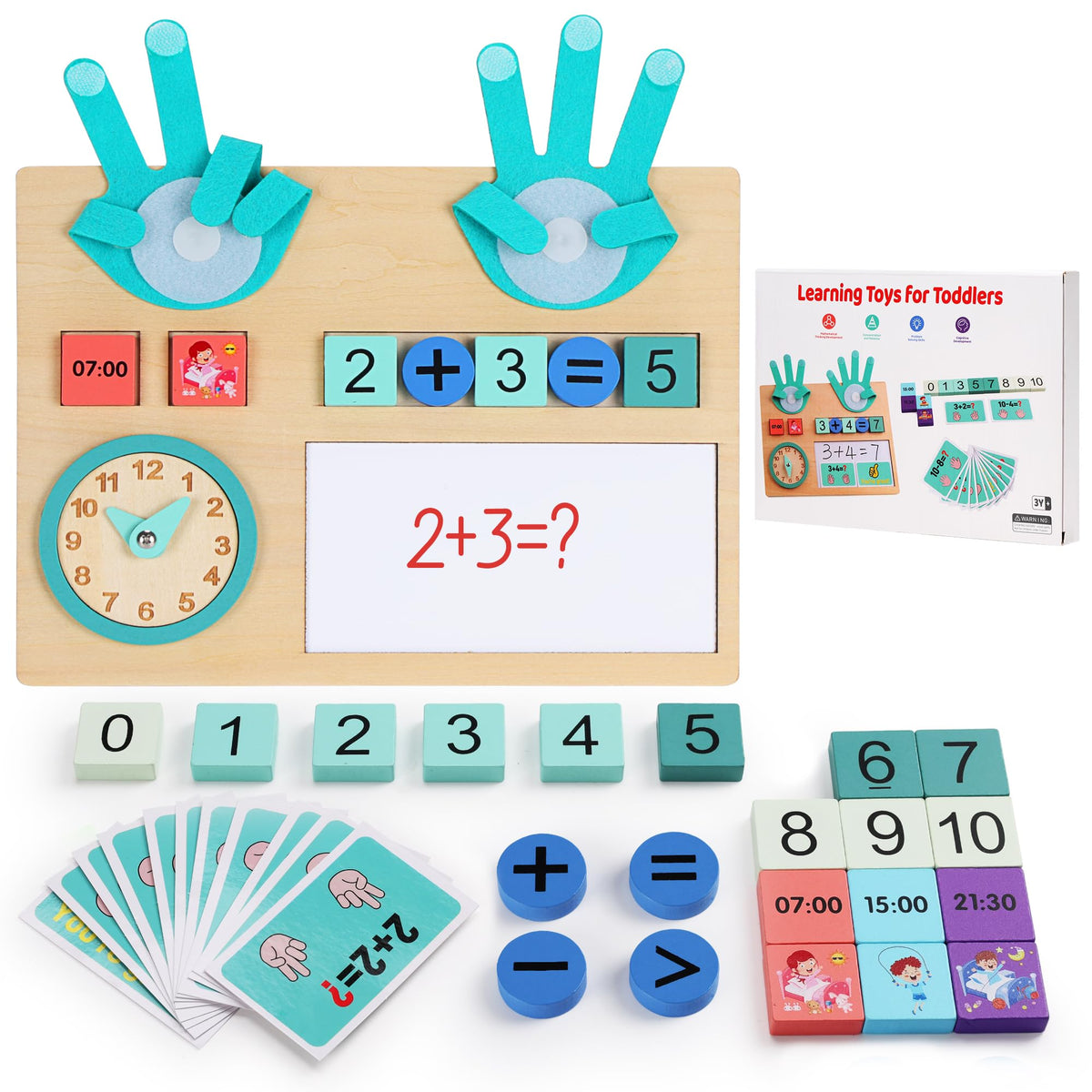 Coziyee Preschool Learning Toys for Kids 3-5 Years Old, Wooden Montessori Toys, Educational Math Manipulatives Number Counting Blocks for Boys Girls