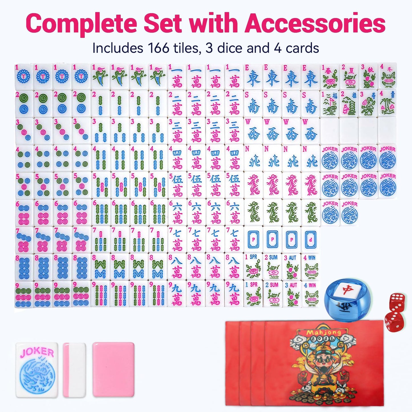 American Mahjong Tile Set,166 Pink 1.2 in Premium Complete Mahjong Set
