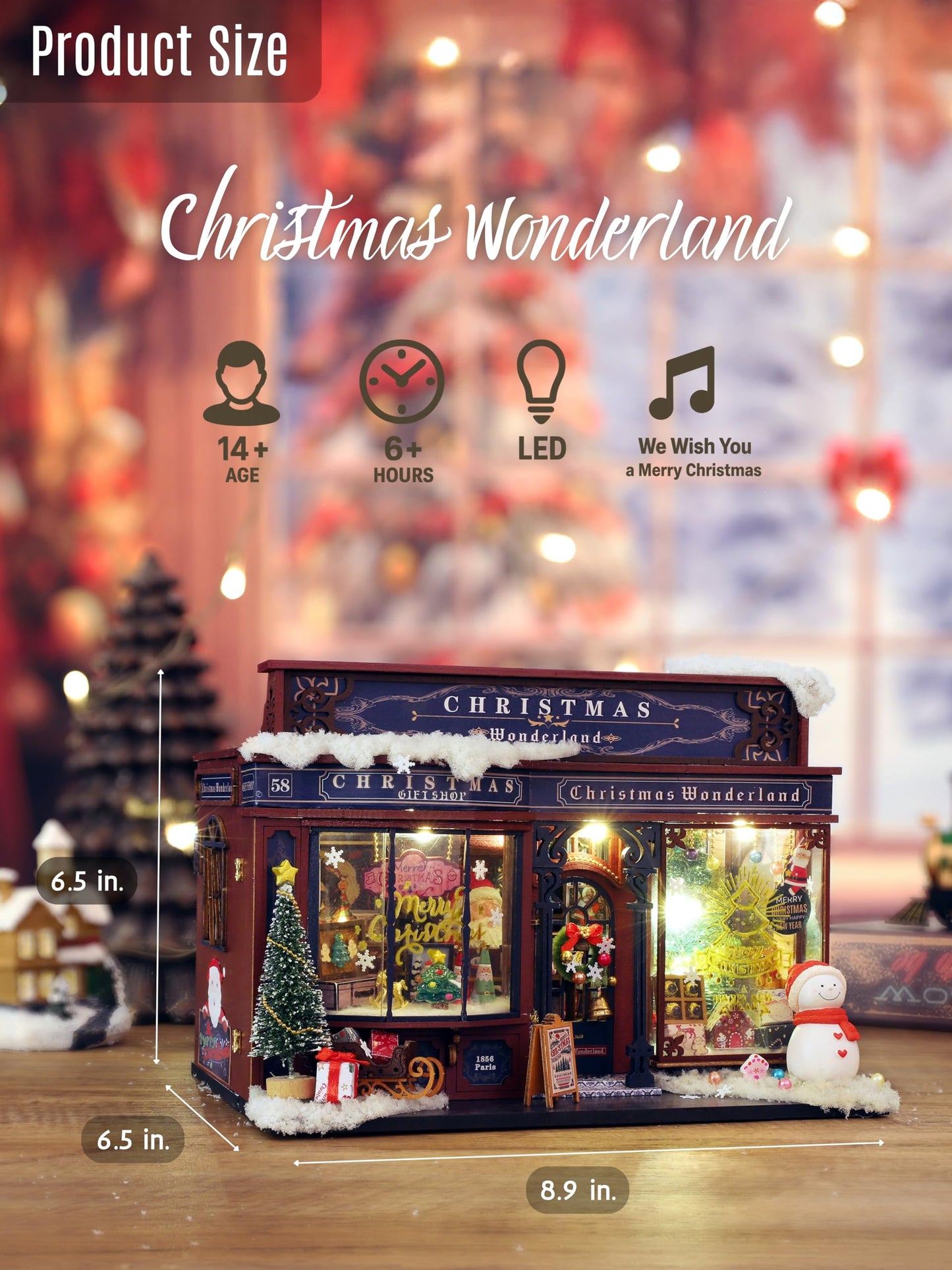 Hands Craft Christmas Wonderland DIY Miniature House Kit with Music & LED Lights - Holiday Storefront 3D Puzzle - Festive Craft Kit for Adults & Teens