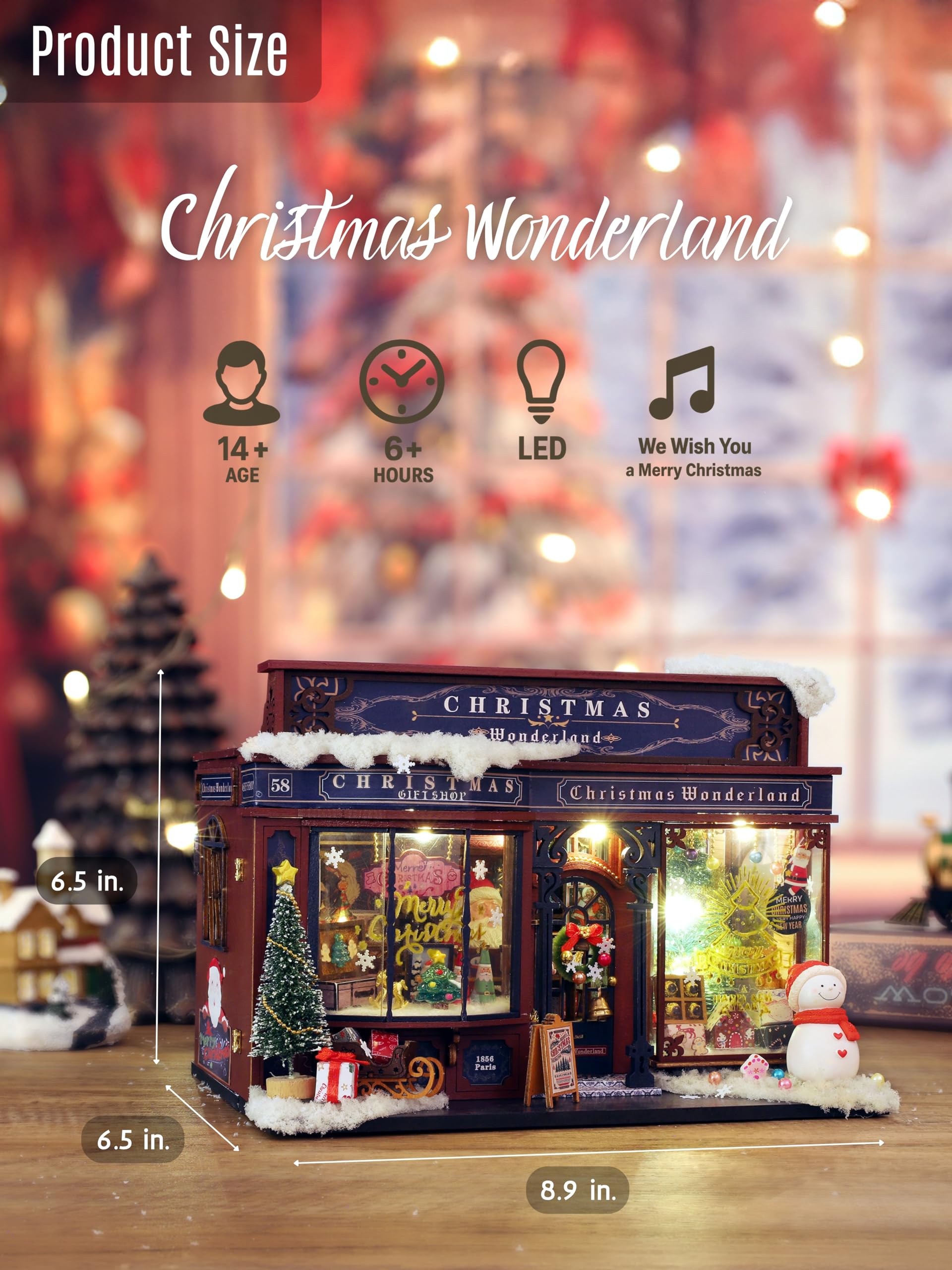Hands Craft Christmas Wonderland DIY Miniature House Kit with Music & LED Lights - Holiday Storefront 3D Puzzle - Festive Craft Kit for Adults & Teens