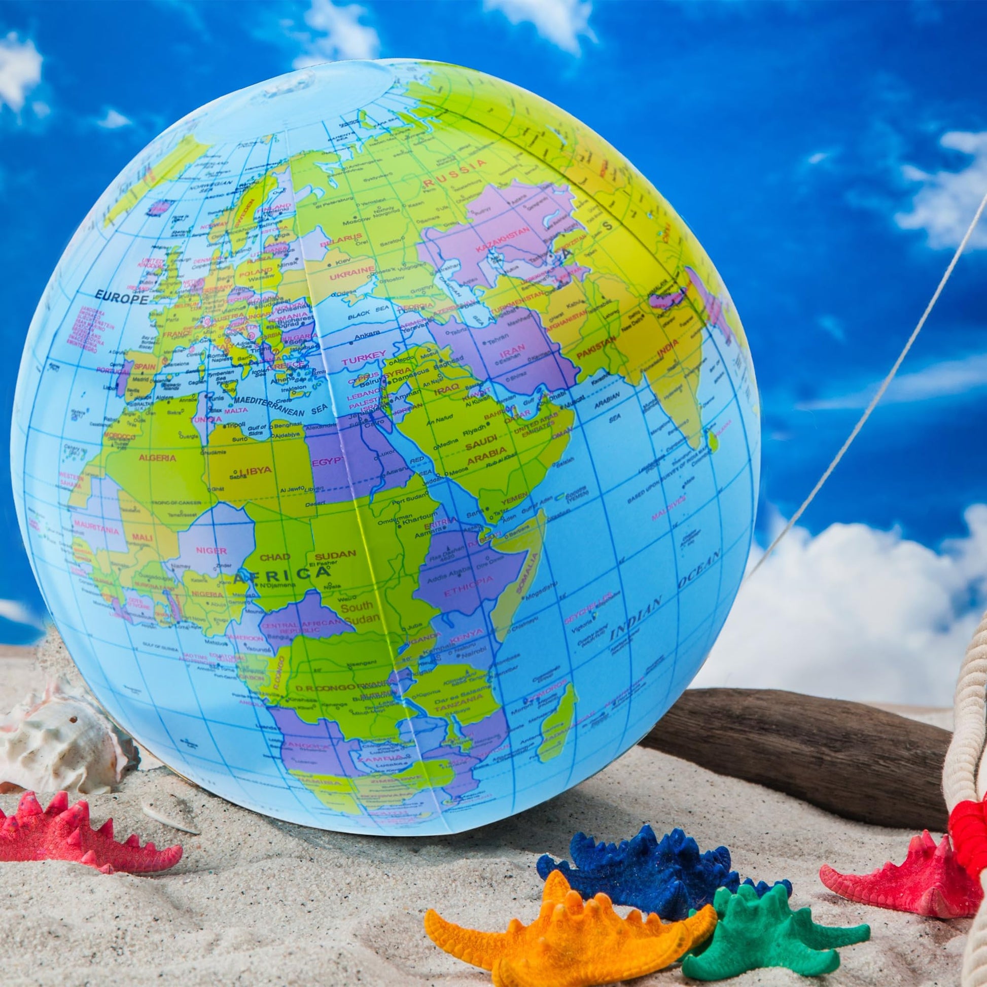 Restroma 20 Pack Inflatable World Globe - 16 Inch Blow Up Earth Beach Ball for Summer Beach Party Favors