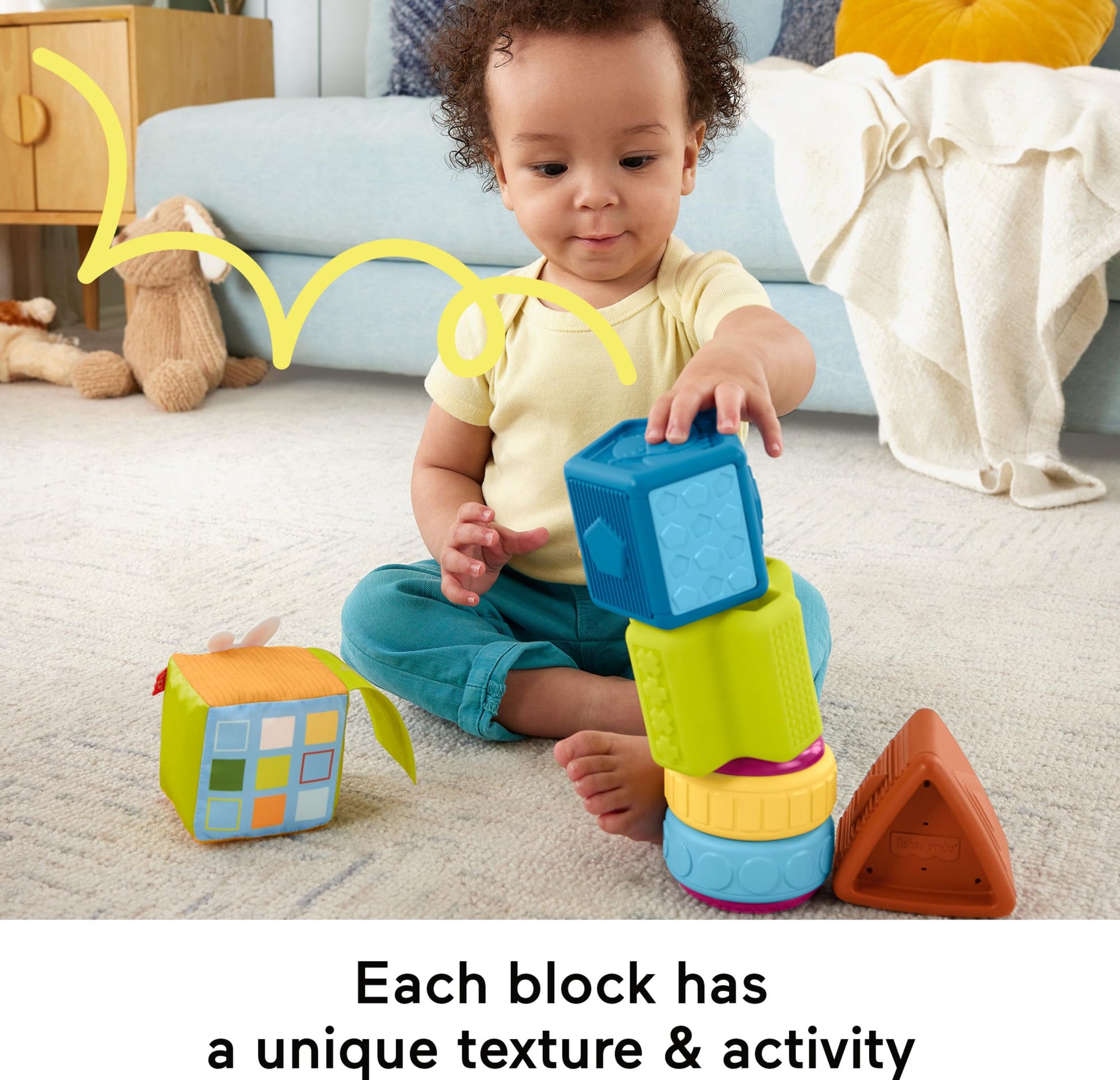 Fisher-Price Baby Toy Busy Activity Sensory Blocks with Fine Motor Activities for Infants and Toddlers Ages 6+ Months