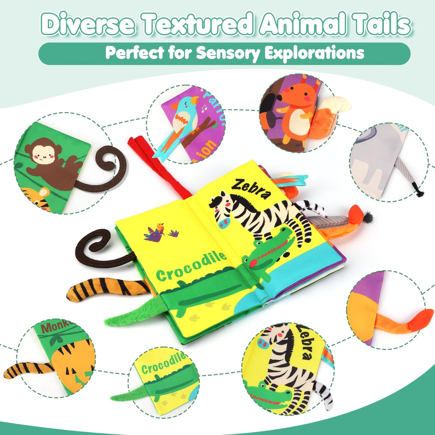 beiens Baby Books Toys, Touch and Feel Crinkle Cloth Book for Infant Baby 0-3-6-12-18 Months, Early Development Interactive Stroller Soft Toys