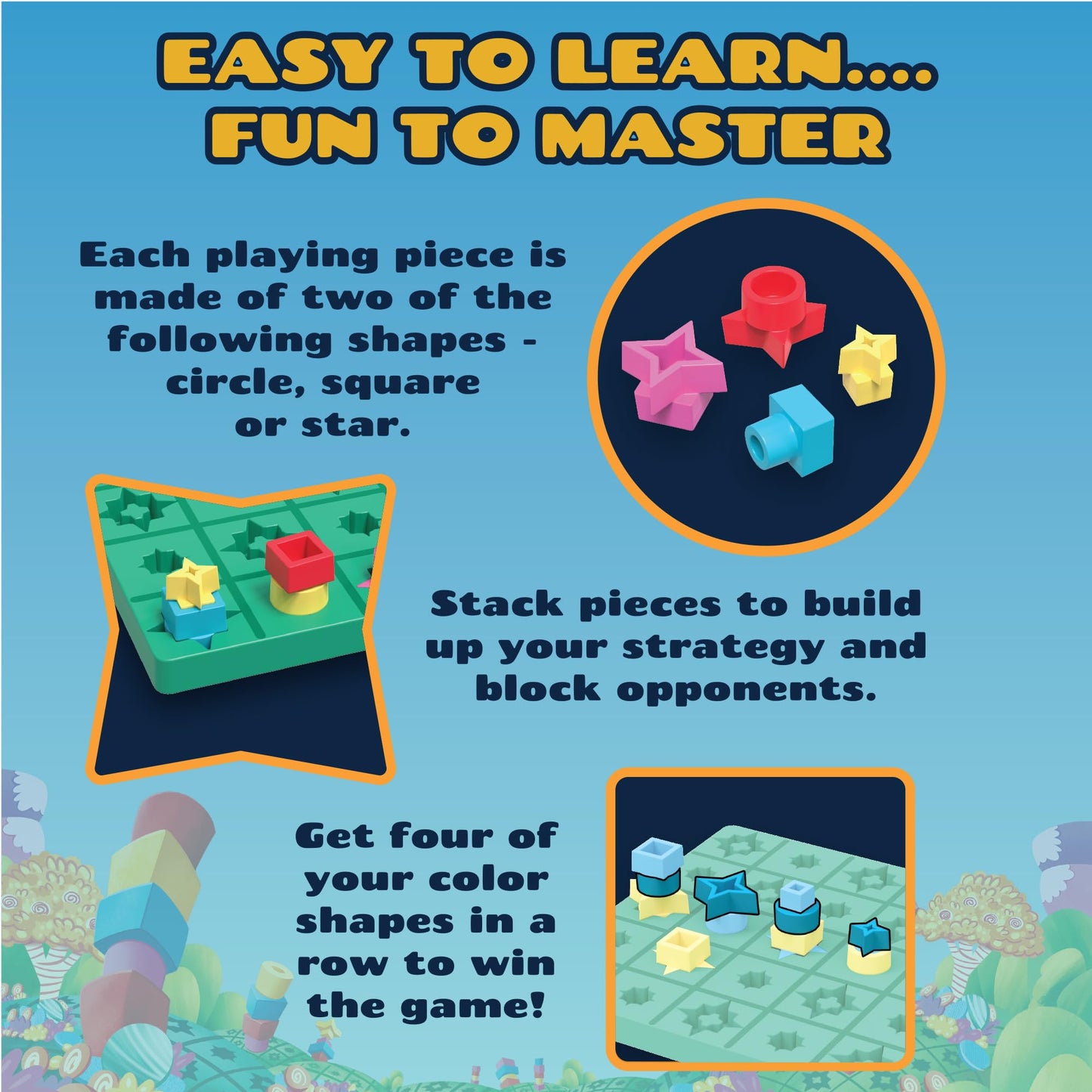 MindWare Candy Conquest Family Board Game - Twist on Traditional in-a-Row Classic Board Games for Kids Ages 6 and Up - Connect Four of Your Own Shapes