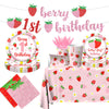 Berry First Birthday Decor Strawberry 1st Birthday Decorations for Girls with Plates, Napkins, Tablecloth, Cups Strawberry Party Decorations, Serve 20
