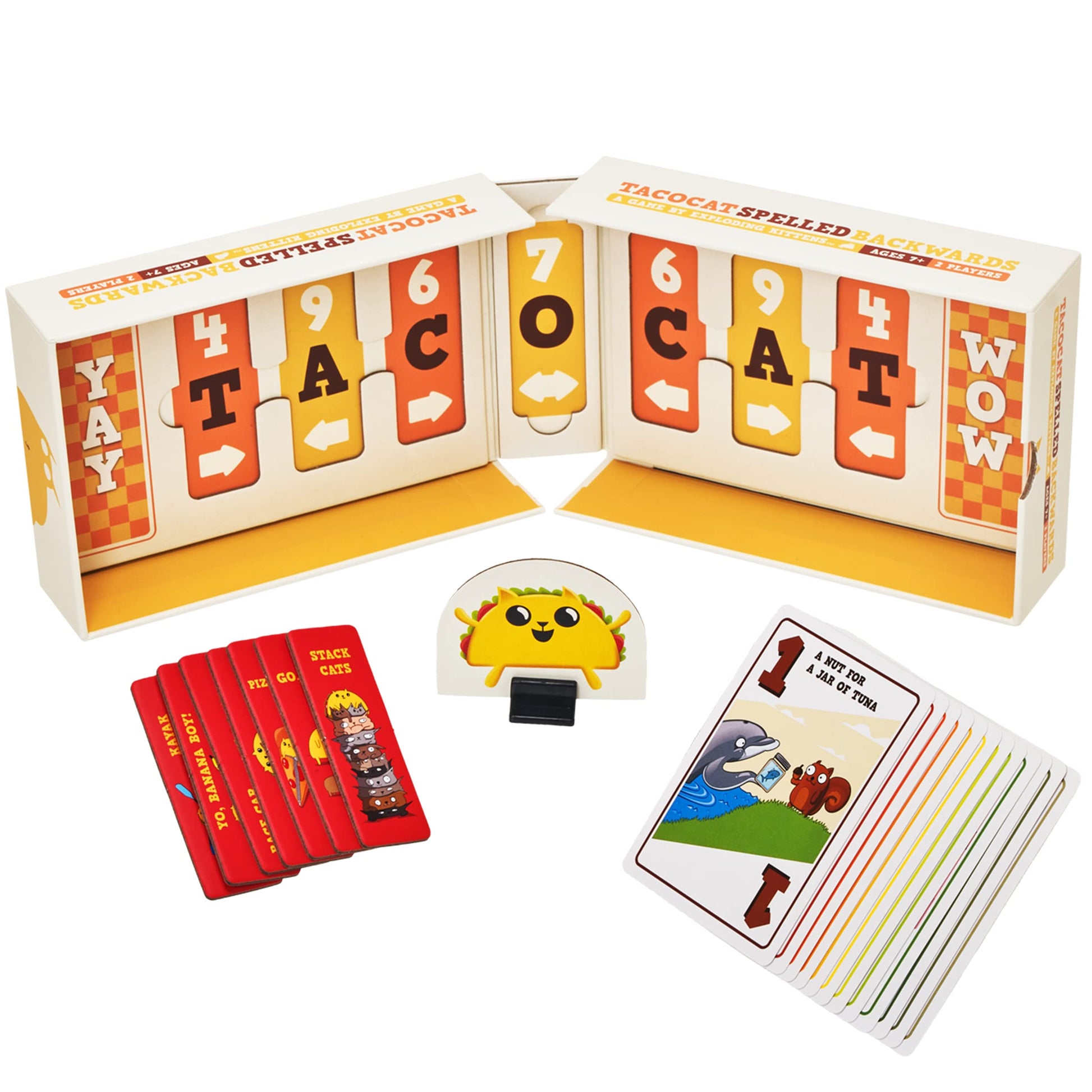 Exploding Kittens Tacocat Spelled Backwards 2 Players - Ages 7+ - 15 Minutes to Play - Clever Family Board Game - Couples Game, Family Game Night, Kid