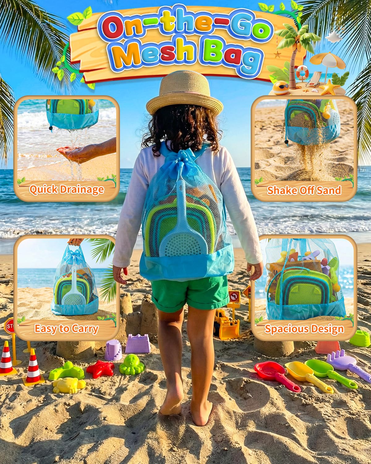 KONYXALU 30PCS Beach Toys for Kids 3-10 | 2 Collapsible Buckets & Mesh Bag