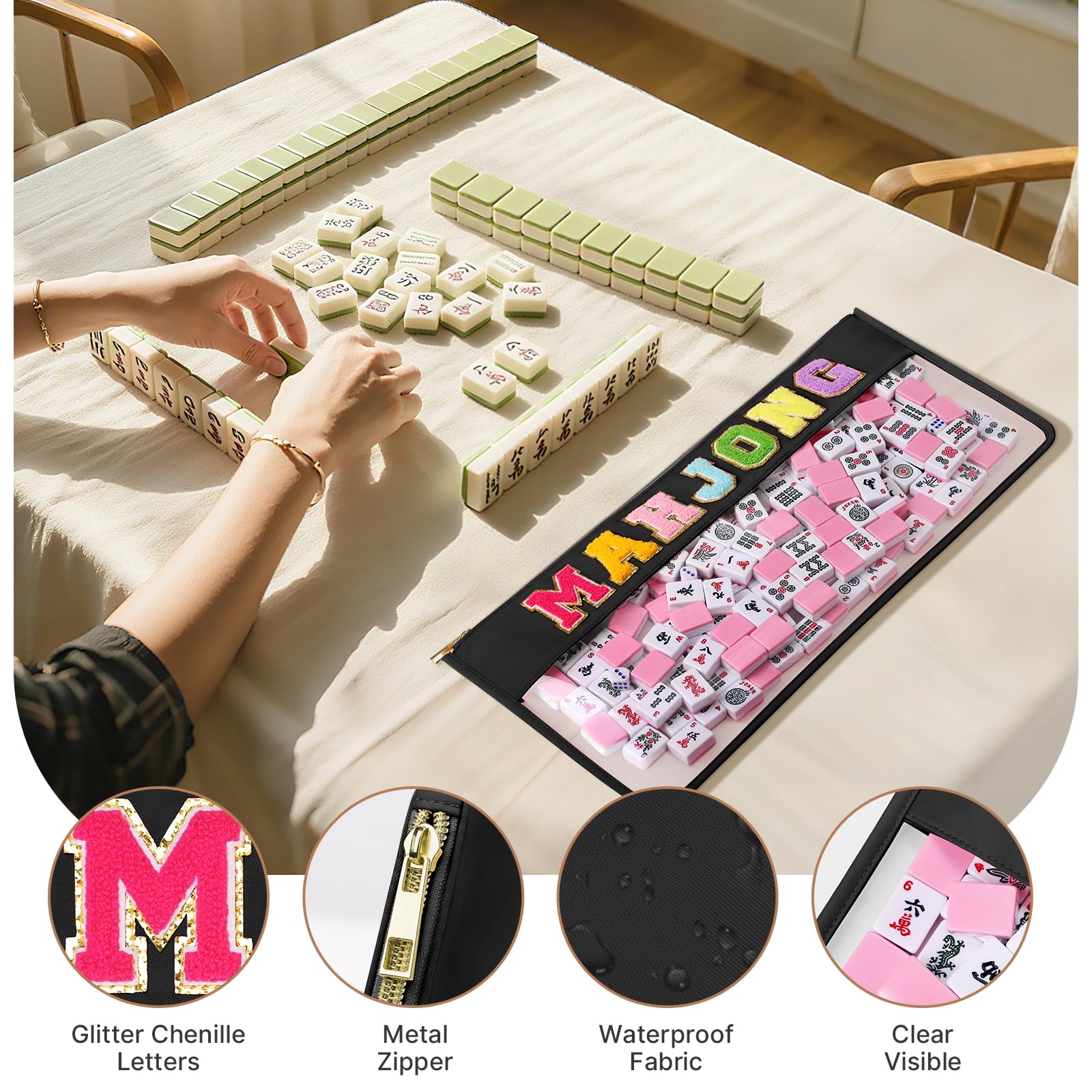 eurovicky Clear American Mahjong Tile Bag, Elegant Black