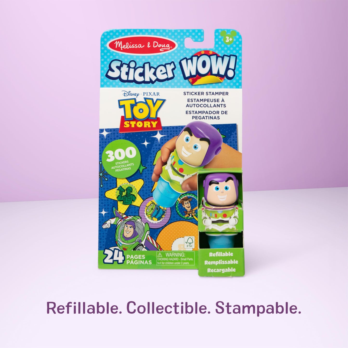 Melissa & Doug Sticker Wow!™ 24-Page Activity Pad and Sticker Stamper, 300 Stickers, Arts and Crafts Fidget Toy Collectible Character - Disney Buzz