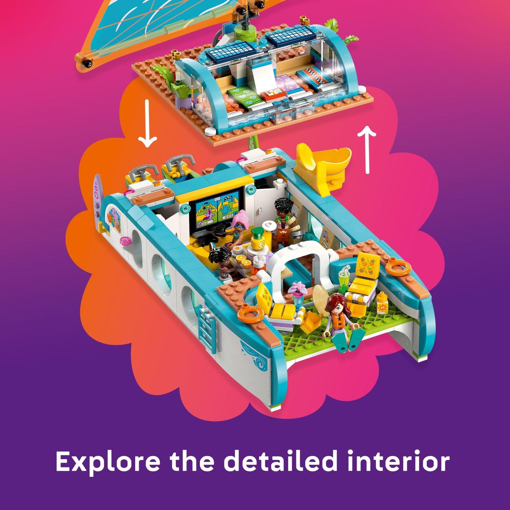 LEGO Friends Travel Boat Adventure Pretend Play Building Toy - Toy Boat Playset with Playful Dolphin Figurines and 4 Minidolls - Birthday Gift Idea