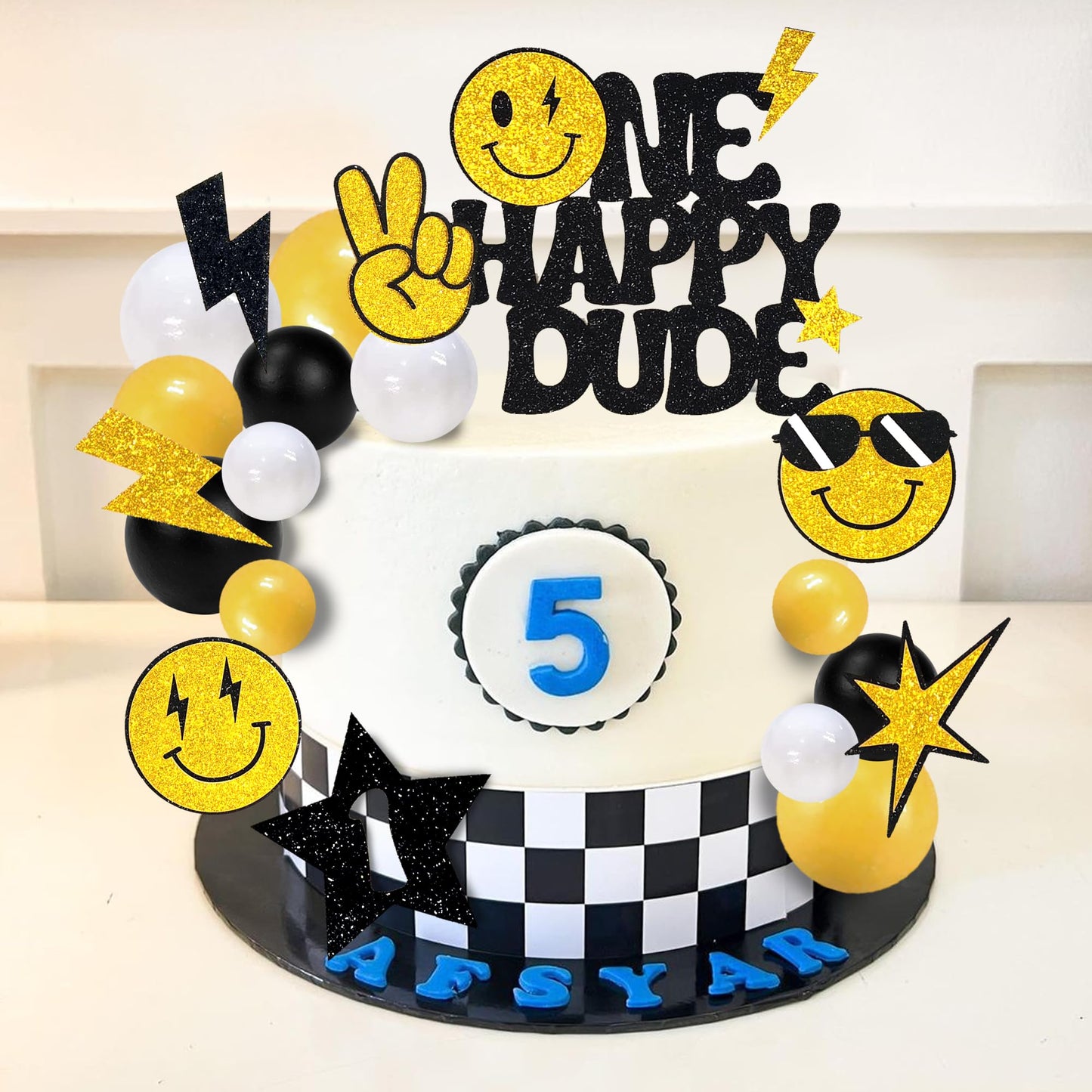 24 PCS One Happy Dude Cake Toppers Face 1st Birthday Cake Decorations Hippie Cupcake Toppers for Wedding Gender Reveal Supplies (style 1)