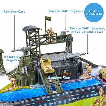 47 Pieces Military Base Set, Army Men Playset with Vehicles Accessories,Soldier Army Men and Play Map,Mini Army Toy Tank,Warplane,Helicopter Playset